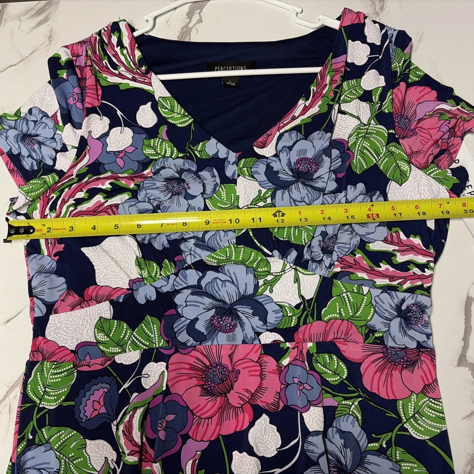 Perceptions NY Pink Blue Floral Midi Dress Sz L NWT Spring Easter Church Casual