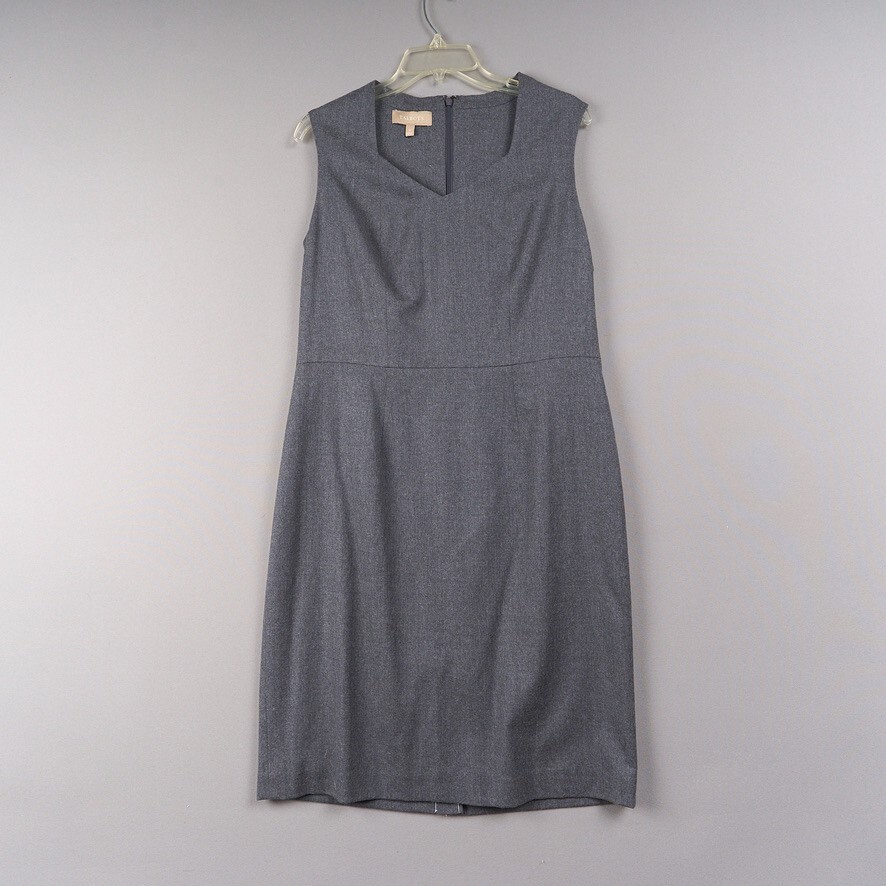 Talbots Sheath Dress Women 12 Gray Wool Sleeveless Stretch Lined