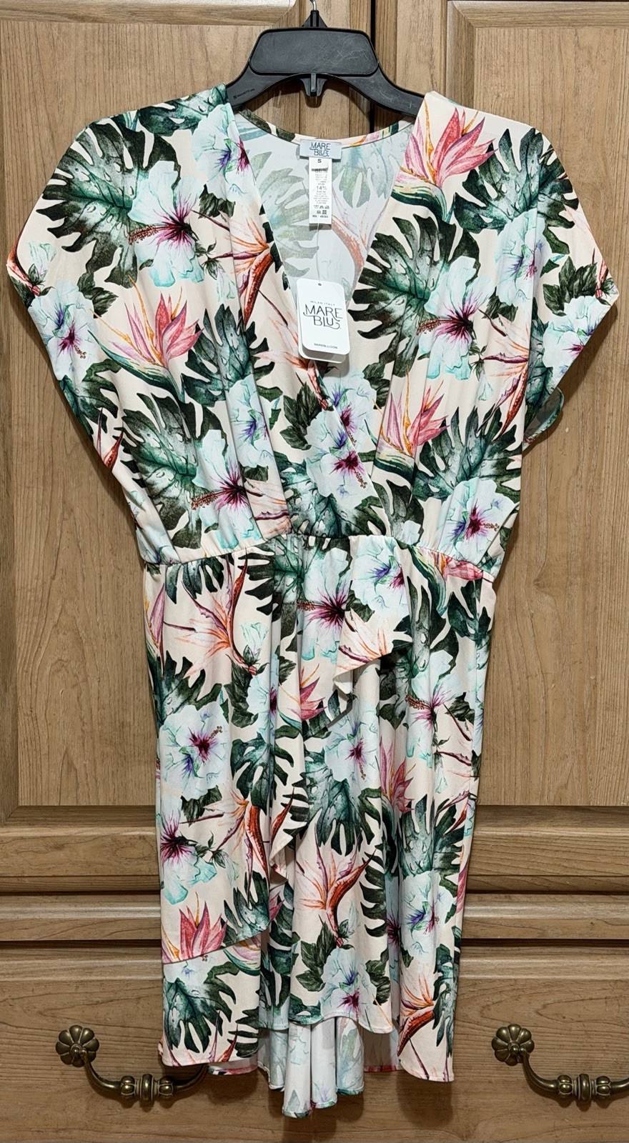 Mare Blu Tropical Floral Dress Women’s Small Green Hibiscus Leaf Milan Italy