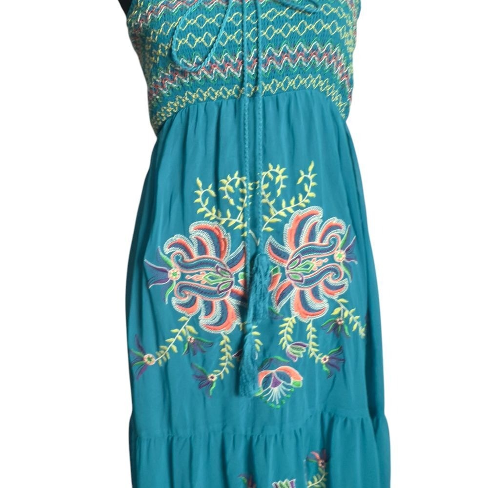 Flying Tomato Embroidered Floral Smocked Maxi Dress Tiered Flowy BOHO Women S