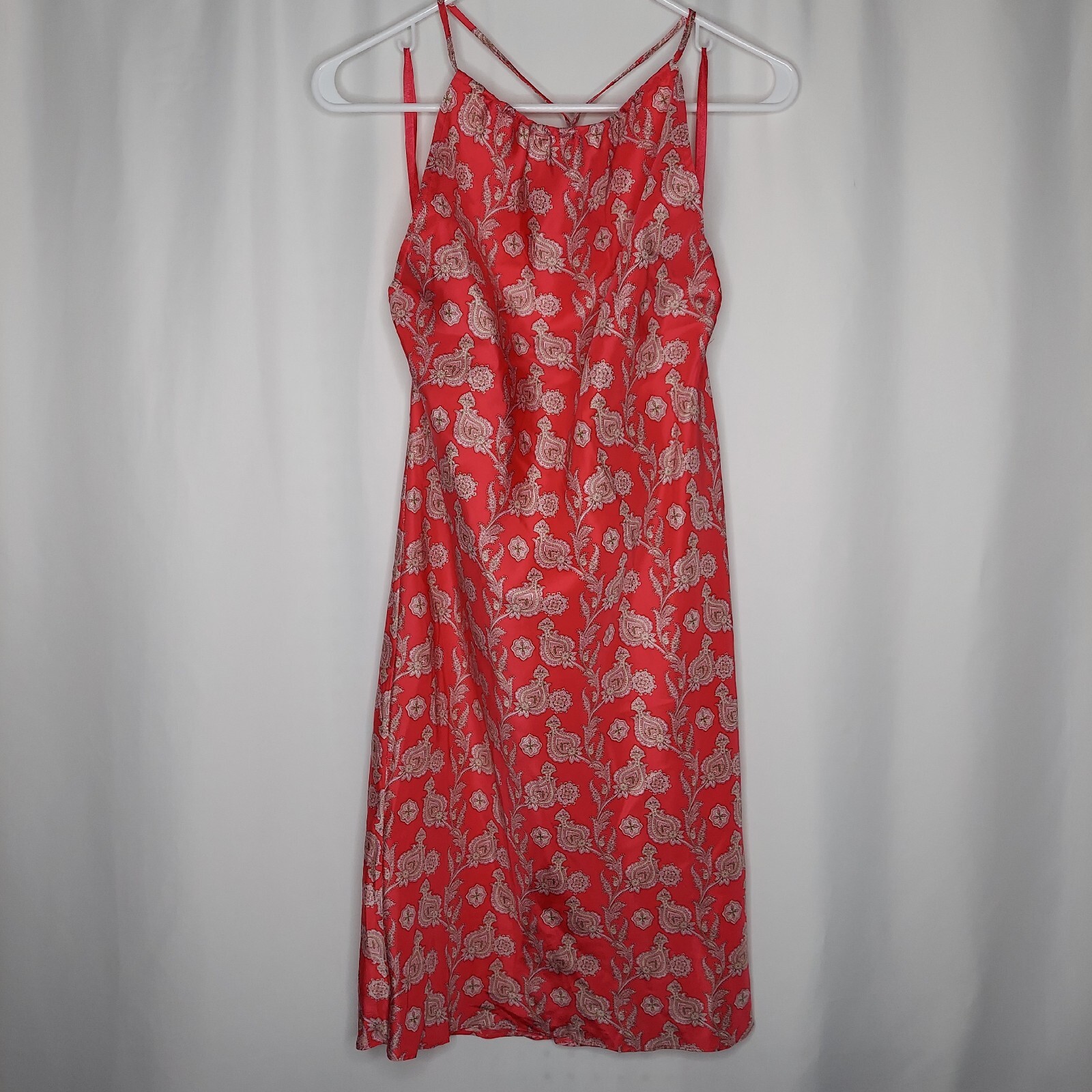 Gap Silk Halter Midi Dress 6 S Pink Paisley Floral Tie Neck Satin Y2K Fairy Hoco