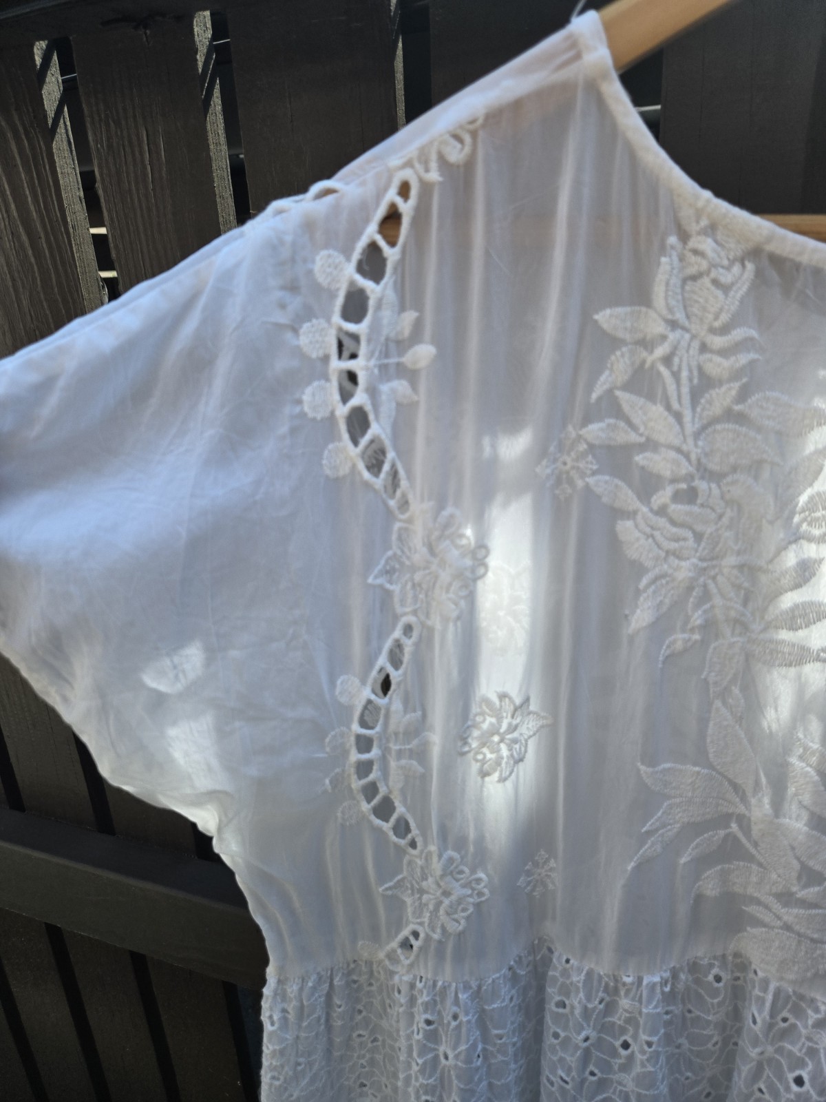 JOHNNY WAS Boho Lace Tunic Mini Dress Ivory Large Crochet Festival Top Sheer