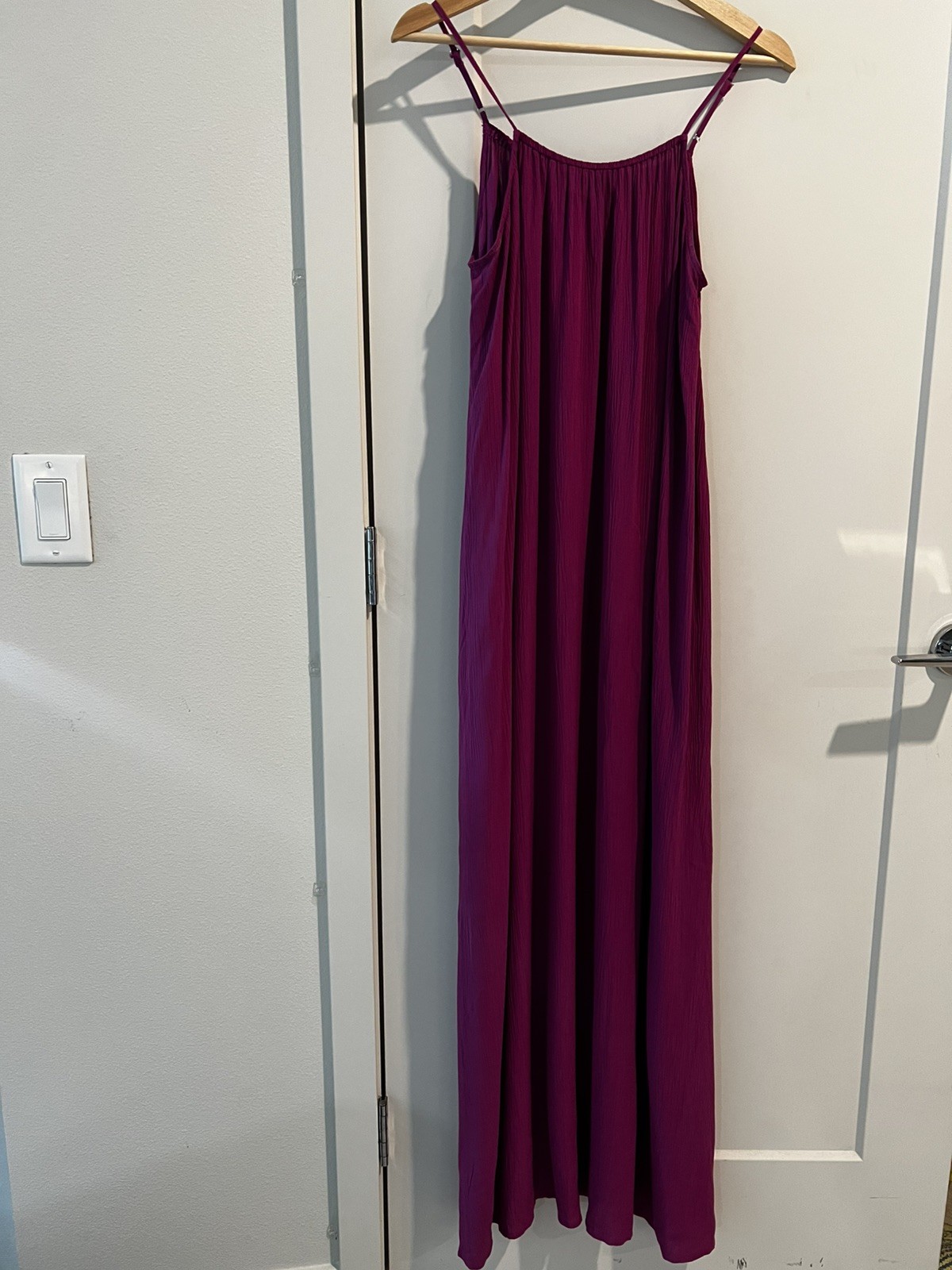 A New Day Womens M Magenta Maxi Dress Adjustable Straps Pockets 100% Rayon
