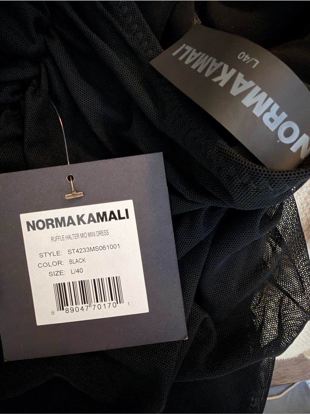 NWT Norma Kamali Ruffle Halter Mio Mini Dress Black Mesh M 38