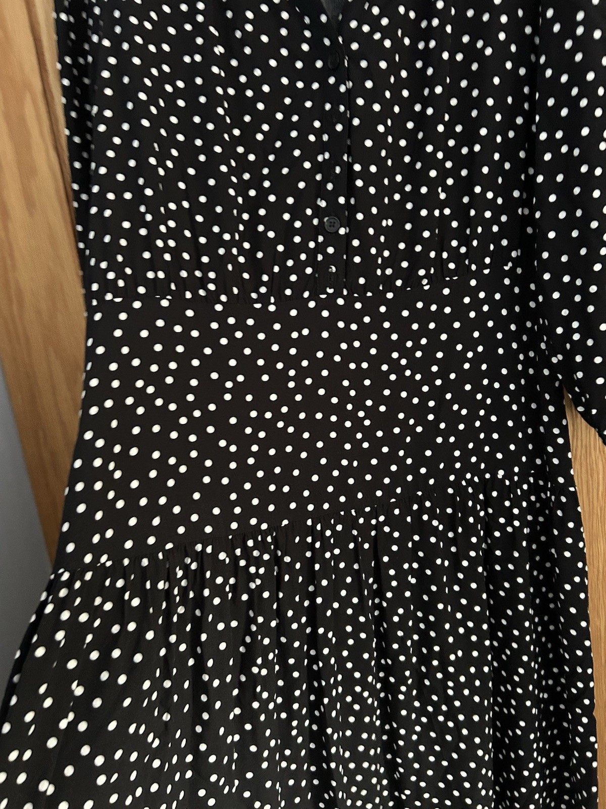 Albaray Polka Dot Midi Dress Size 14 Black White V Neck 3/4 Sleeves