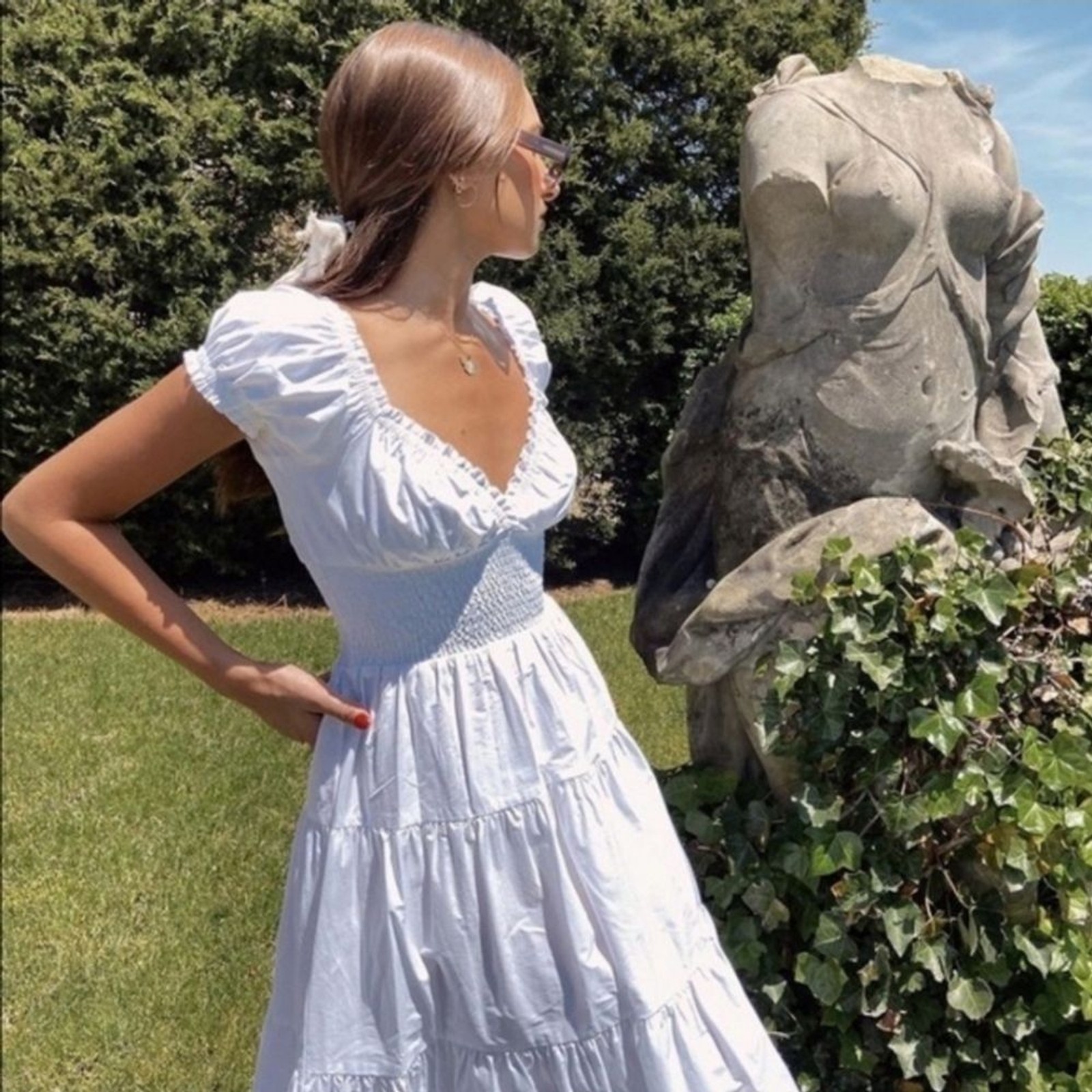 WeWoreWhat Danielle Bernstein Ruched Smocked Maxi Dress Women’s XL White