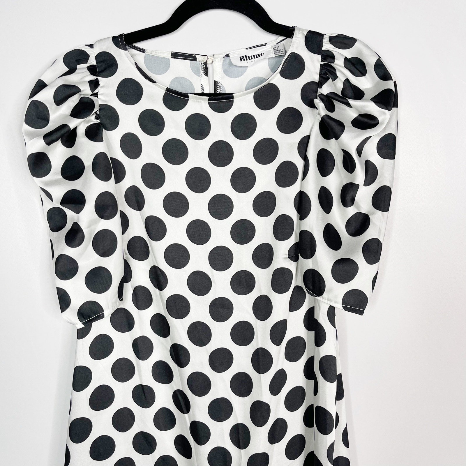Blume Studio Maternity US 6 White Black Polka Dot Satin Tiered Ruffle Maxi Dress