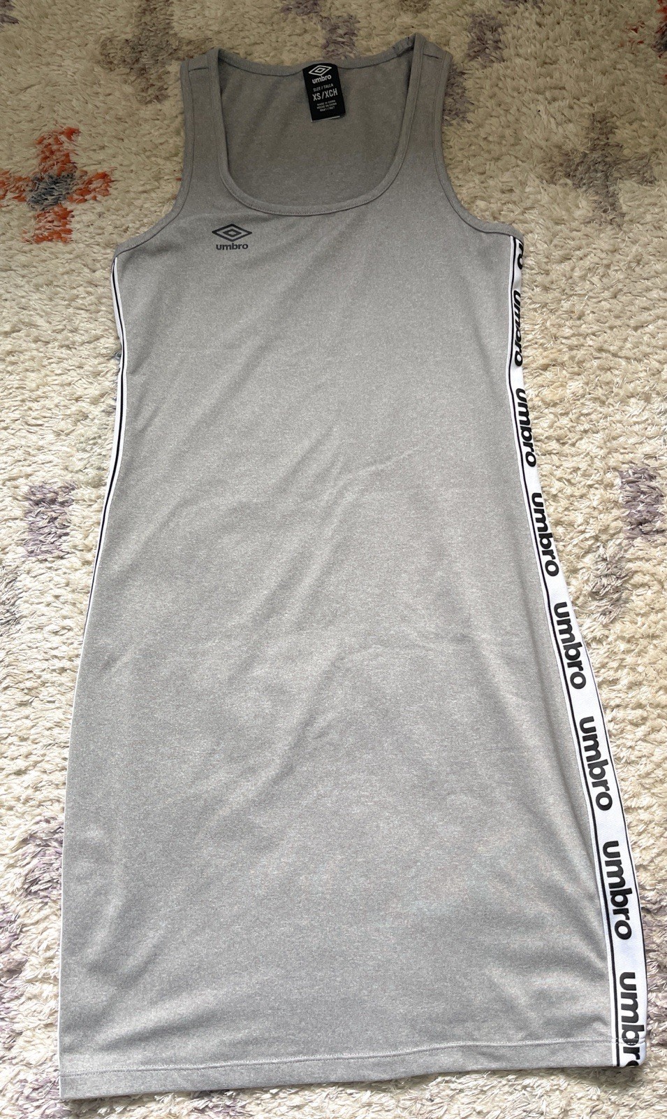 Umbro Tank Dress Womens XS Gray Bodycon Midi Logo Tape Side Stripe Athletic