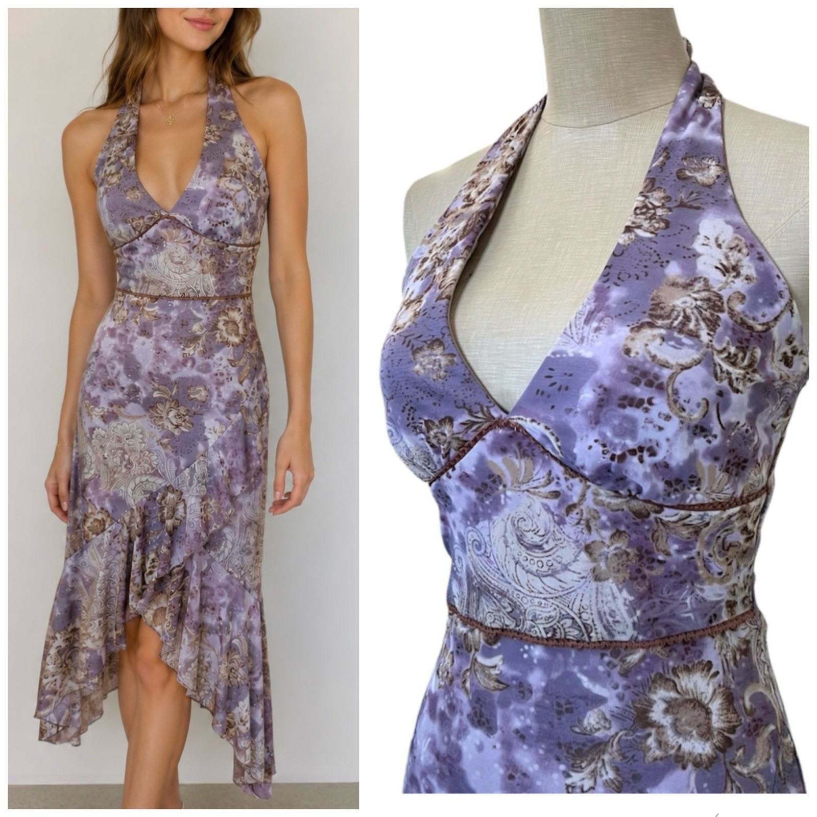 Y2K Halter Dress Whimsigoth Fairy Sheer Overlay Asymmetrical Lavender Sz Small