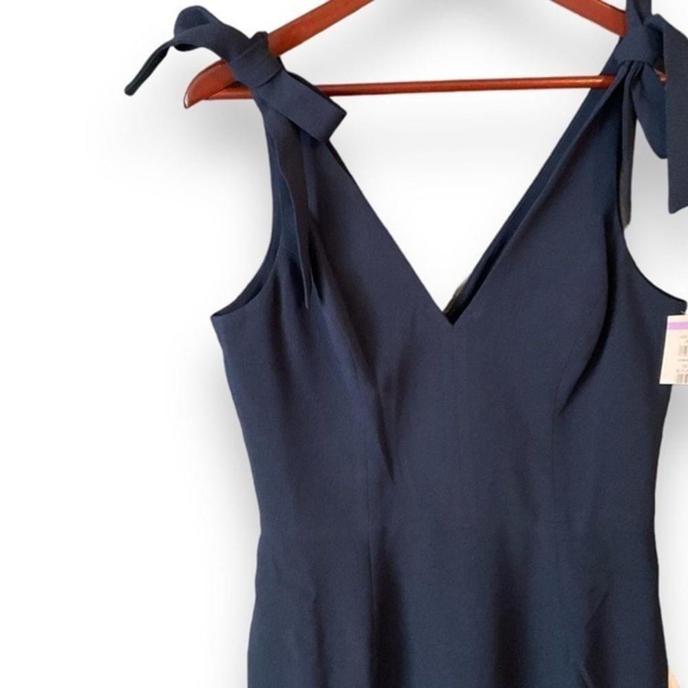 NWT Dress The Population Midnight Blue Lita Tie V-Neck Fitted Midi Dress Medium
