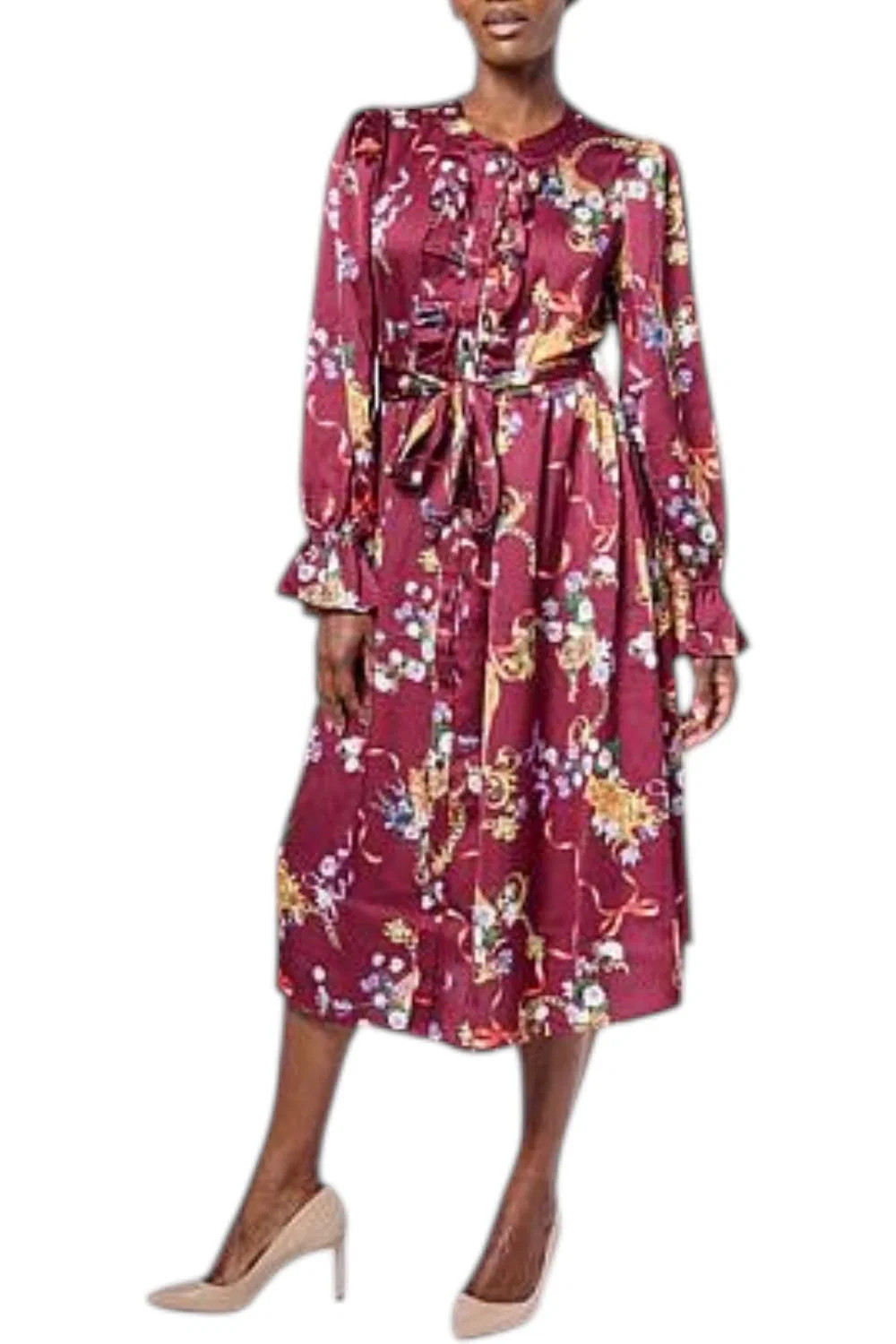 G by Giuliana Women’s Woven Crepe Ruffle Dress Cherry Mocha