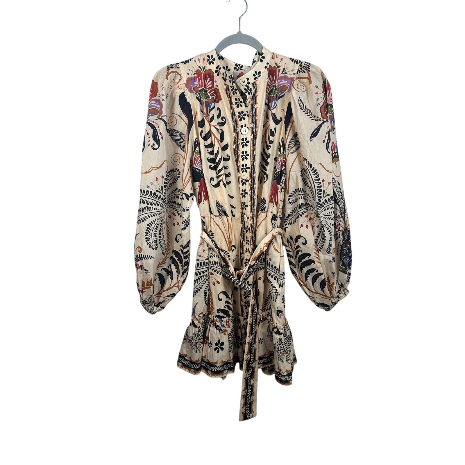 NWT Farm Rio Women’s Classic Nature Sand Mini Dress Long Sleeve Sand Size Small