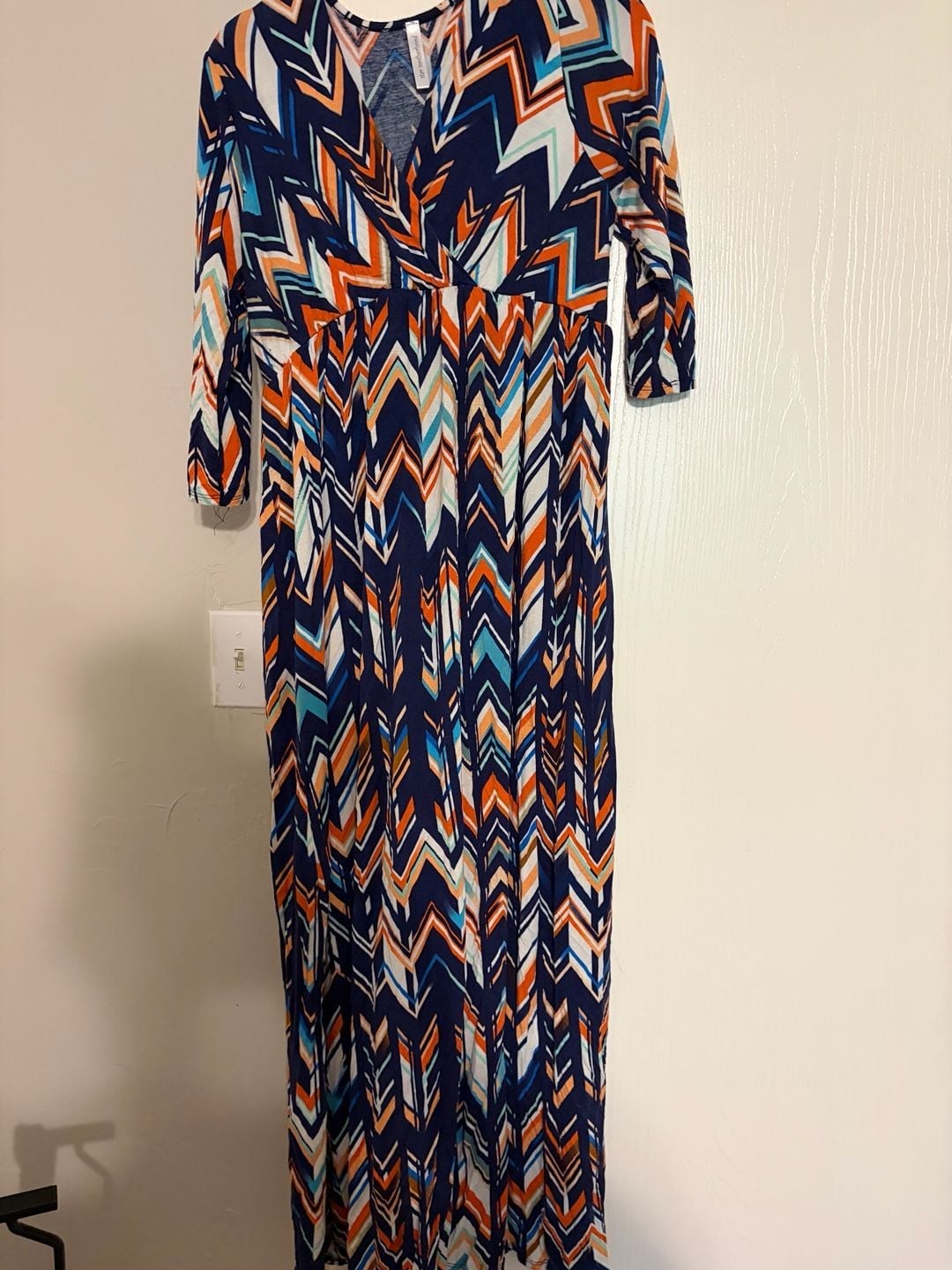 Renee C. Chevron Print V-Neck Long Sleeve Maxi Dress