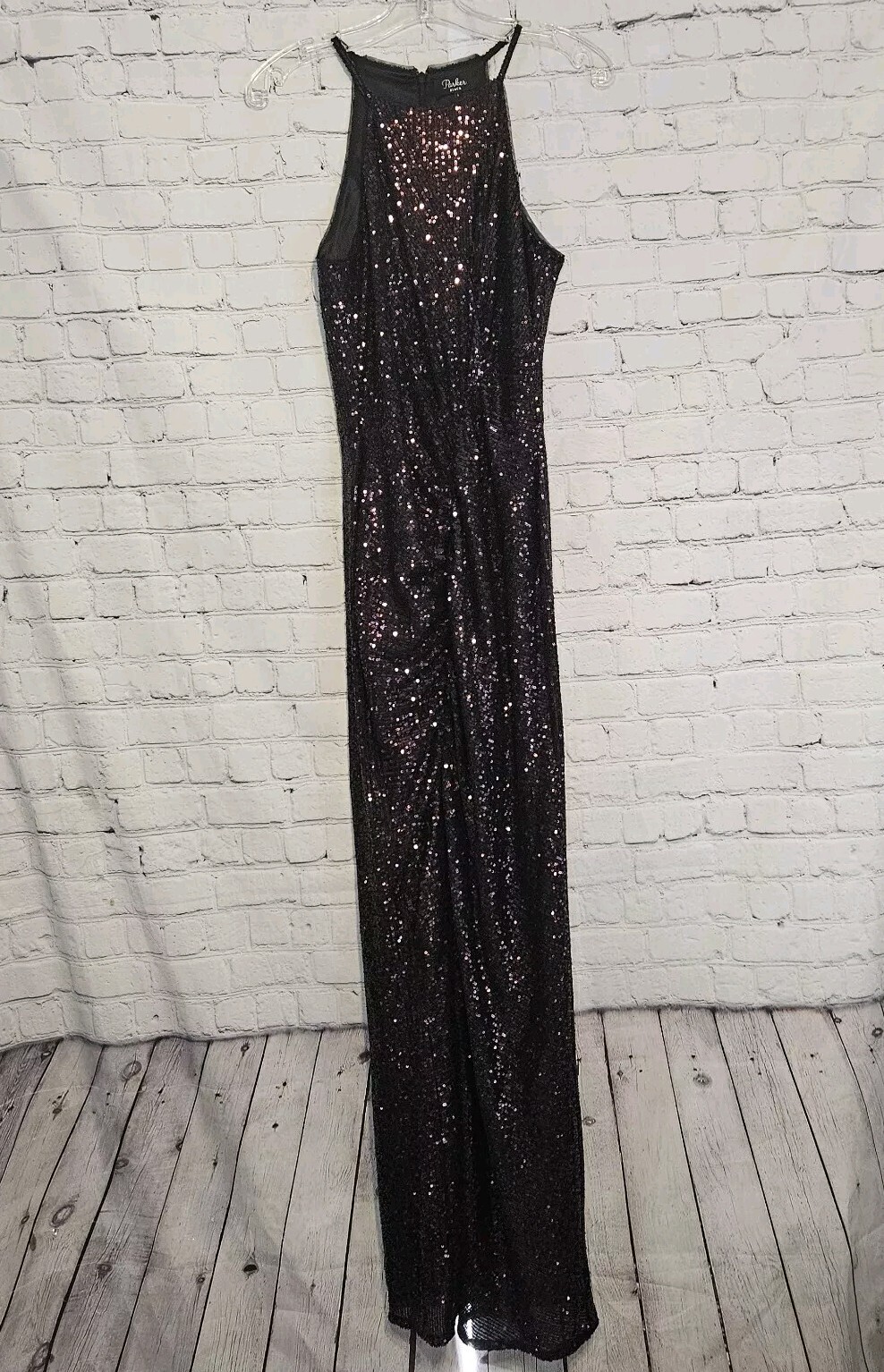 Parker Black Label Giorgia Bordeaux Sequin Halter Front Slit Gown Sz 4