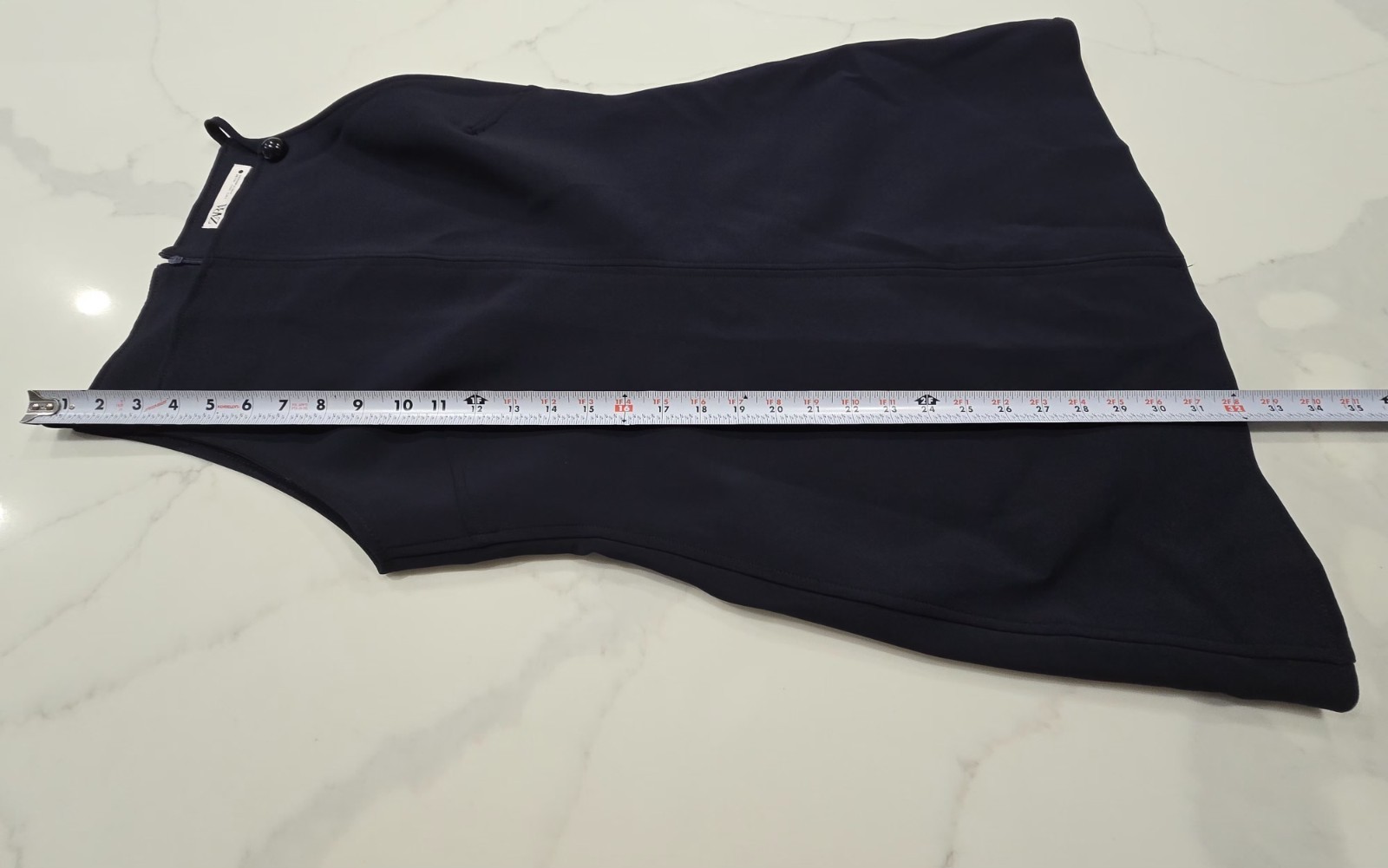 Zara Dark Navy Blue Mini Dress L Button Strap Detail Square Neck Shift AS IS