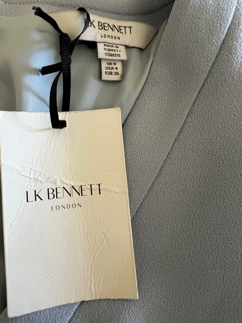 NWT LK Bennett Sky Blue Crepe Dress with Lenzing Ecovero Viscose, Size 4