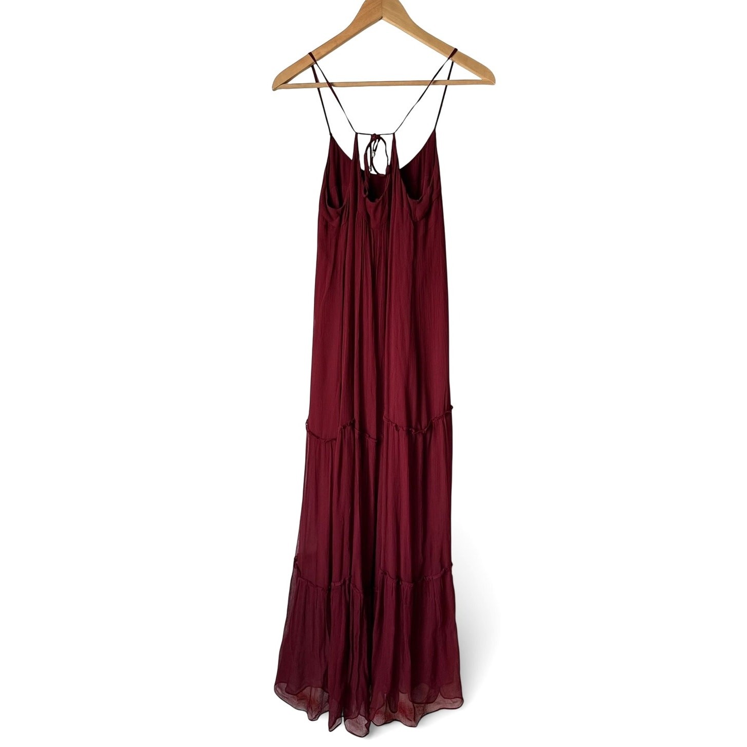 Anthropologie Floreat Saffa Chiffon Tiered Maxi Peasant Dress Women Size S Wine