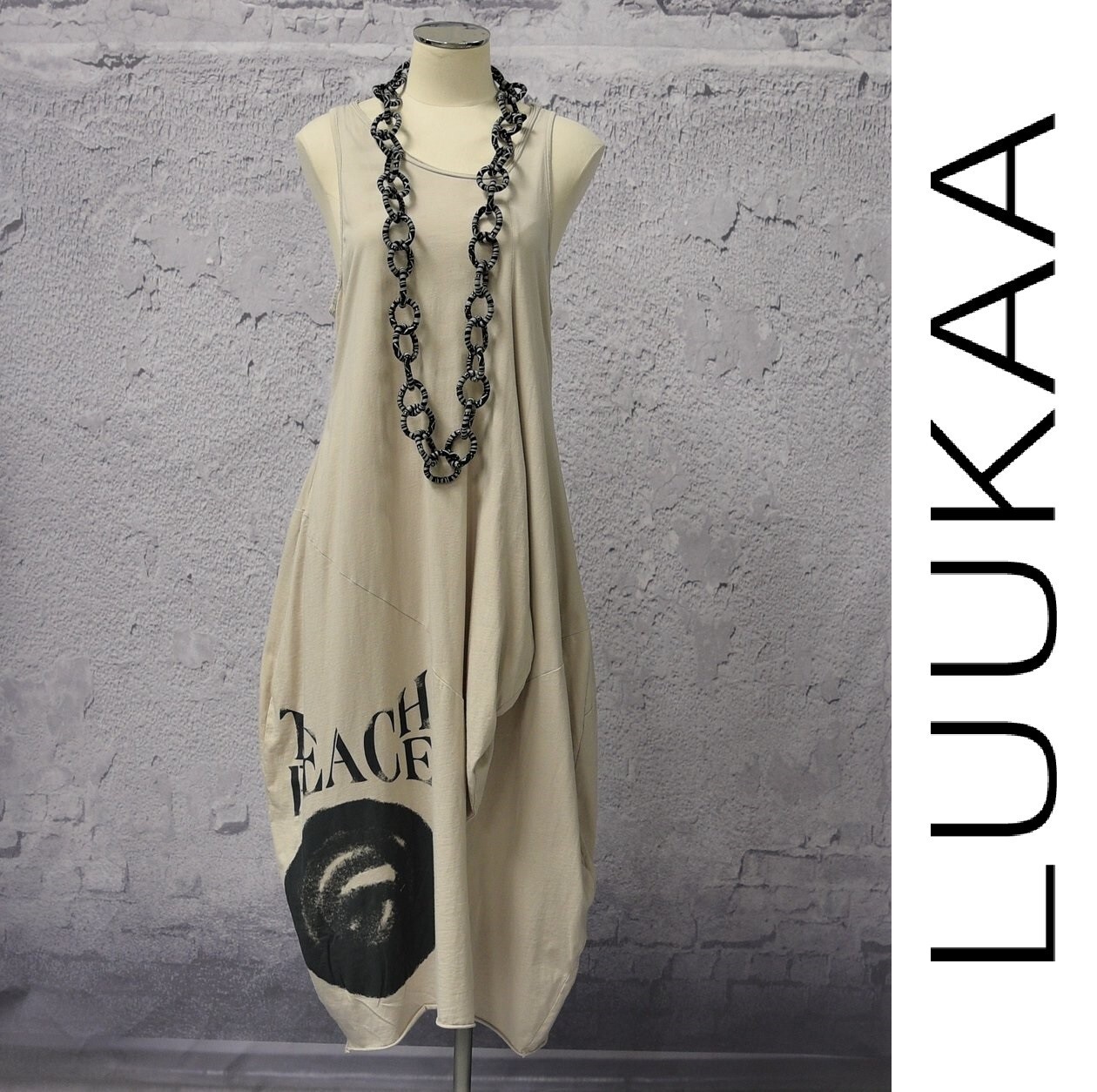 LUUKAA Cotton Jersey 8Y0504 TEACH PEACE TANK DRESS (sizes 6-20) STONE w/GREY