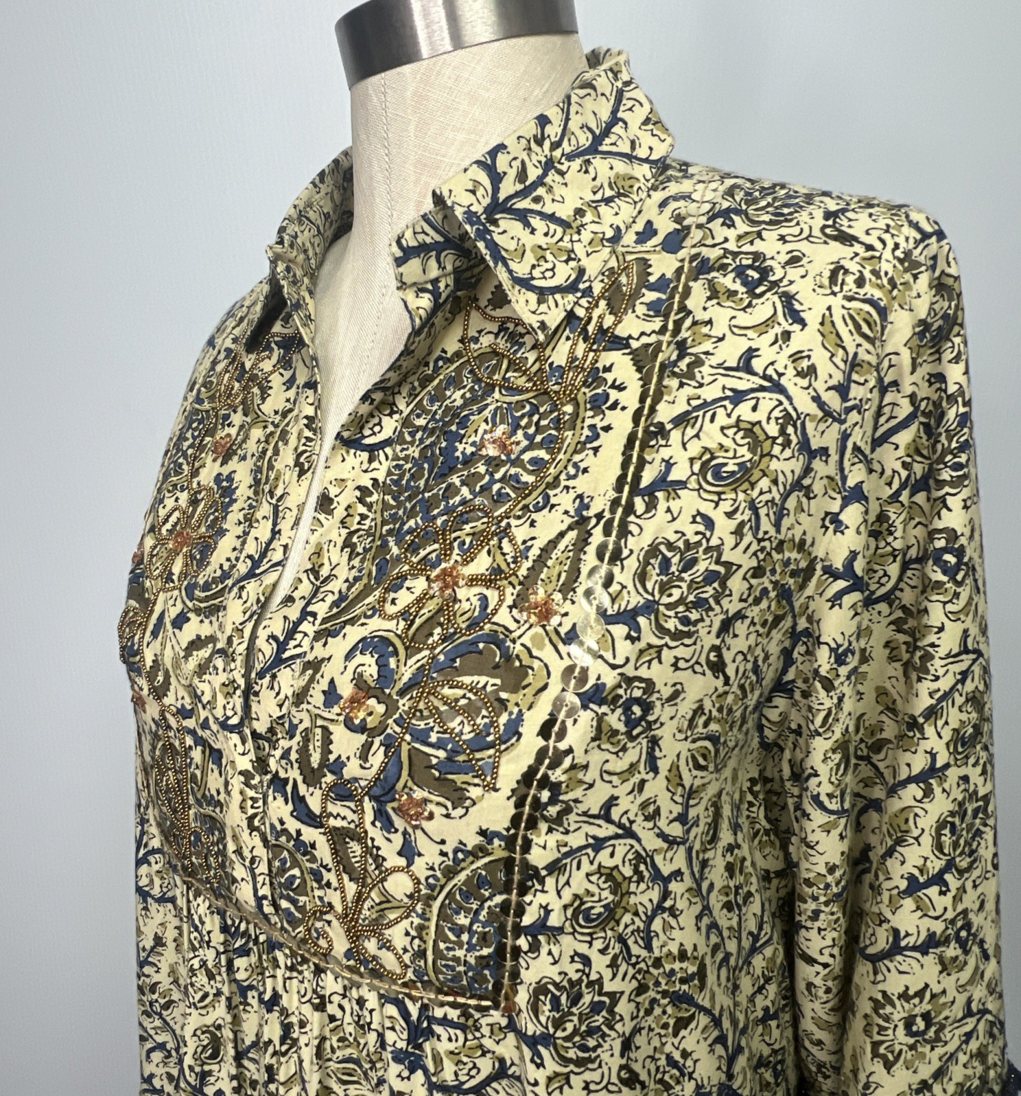 Miss June Paris Luxe Boho Paisley Embellished Bell Sleeve Tunic Dress L