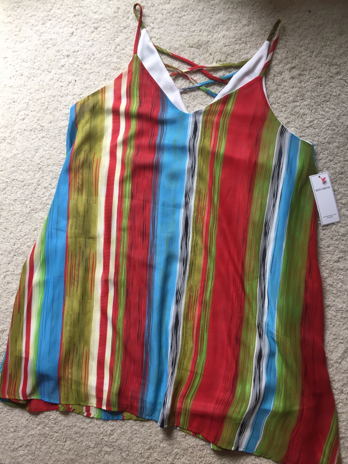 NWT! Red Dress Boutique Aura Striped Green Red Blue White Flowy Large