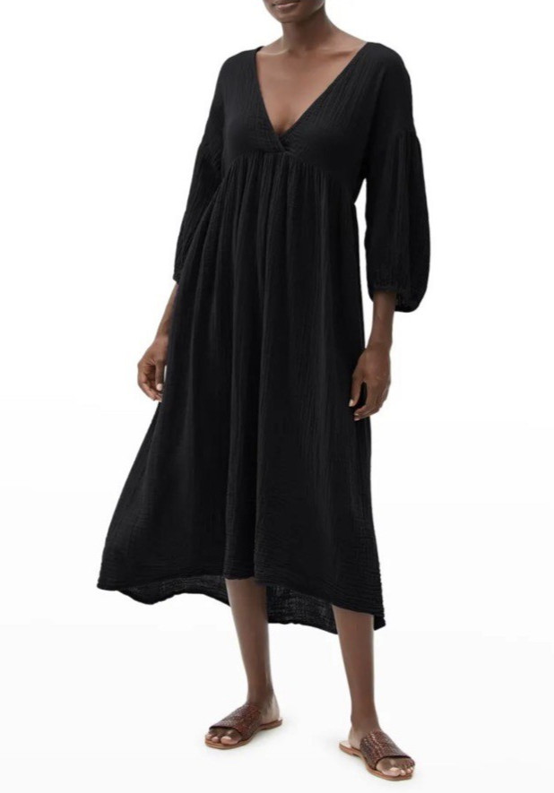 Michael Stars $188 Black Issabella Empire Waist Midi Dress w/ Ties V-Neck M NWT