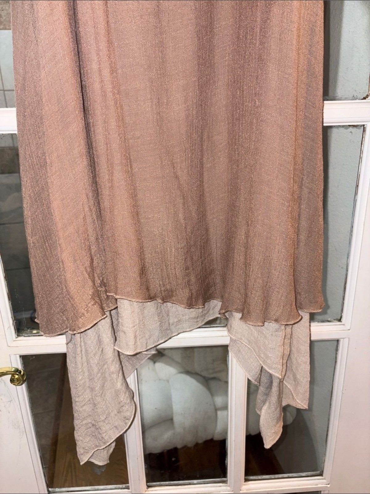 Aria Handmade Asymmetrical Layered Sleeveless Dress Taupe Large Bohemian Coastal