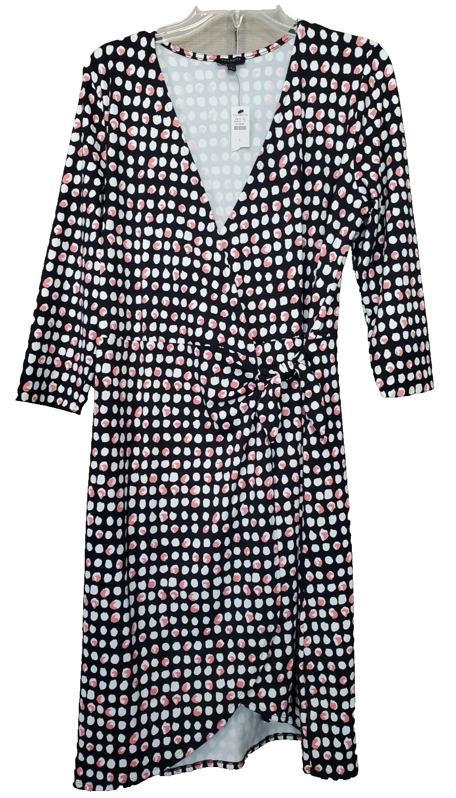 TALBOTS Smooth Stretch Scuba Knit Geometric Dots Faux Wrap Dress Size Large NWT