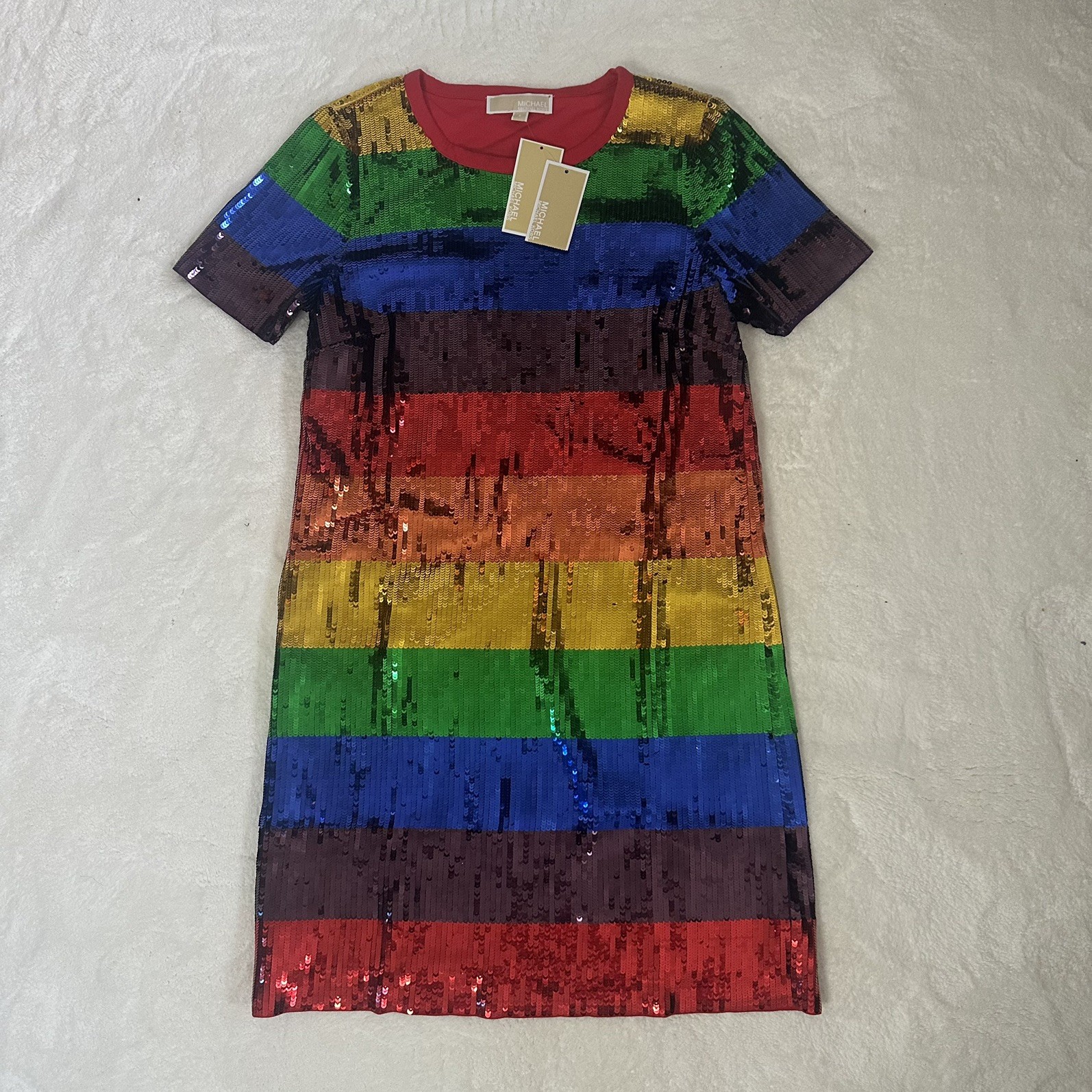 MICHAEL Michael Kors Rainbow Sequin T Shirt Dress Size S BNWT Pride Party
