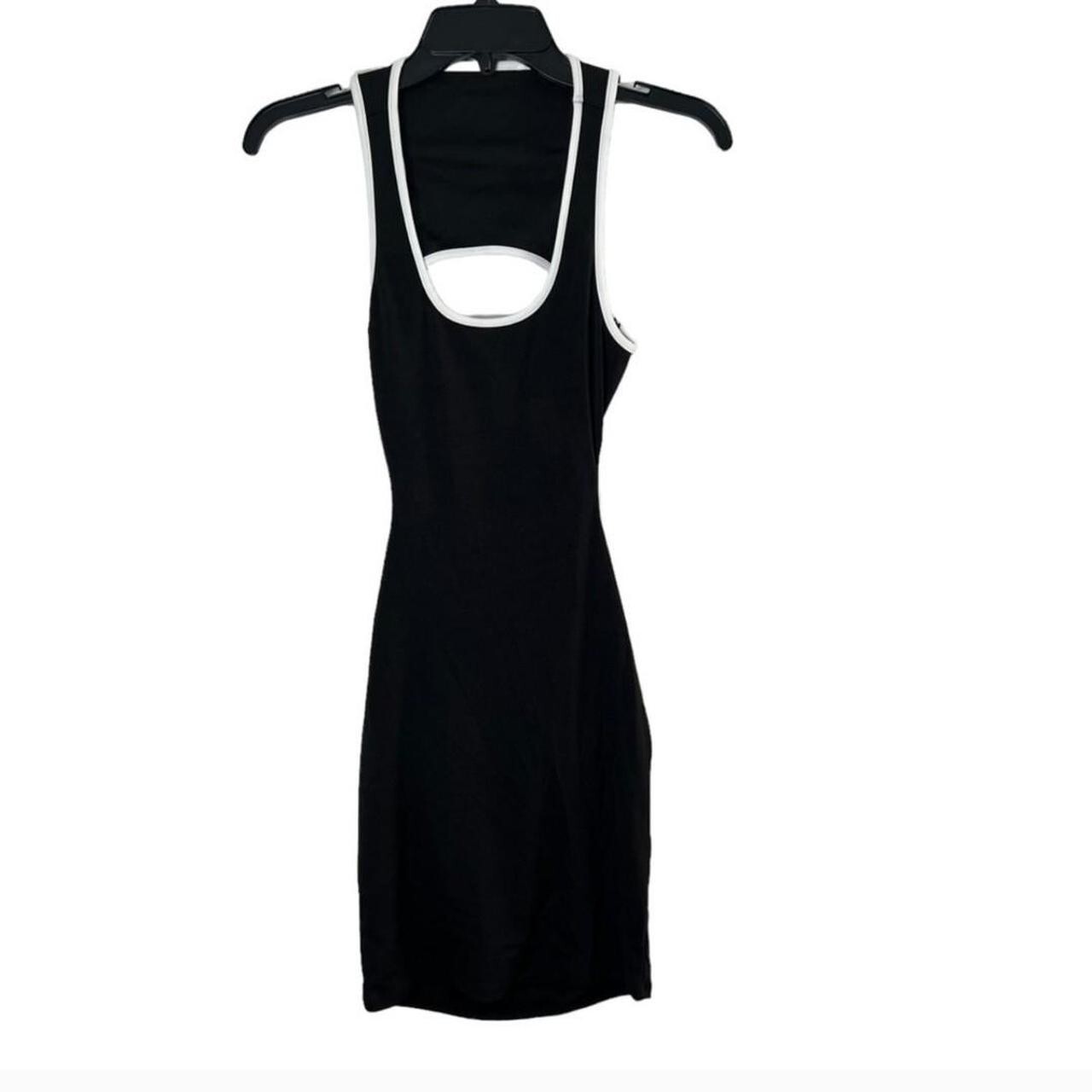 🆕Black & White Trim Cut Out Open Back Stretch Fashion Bodycon Mini Dress~Size S