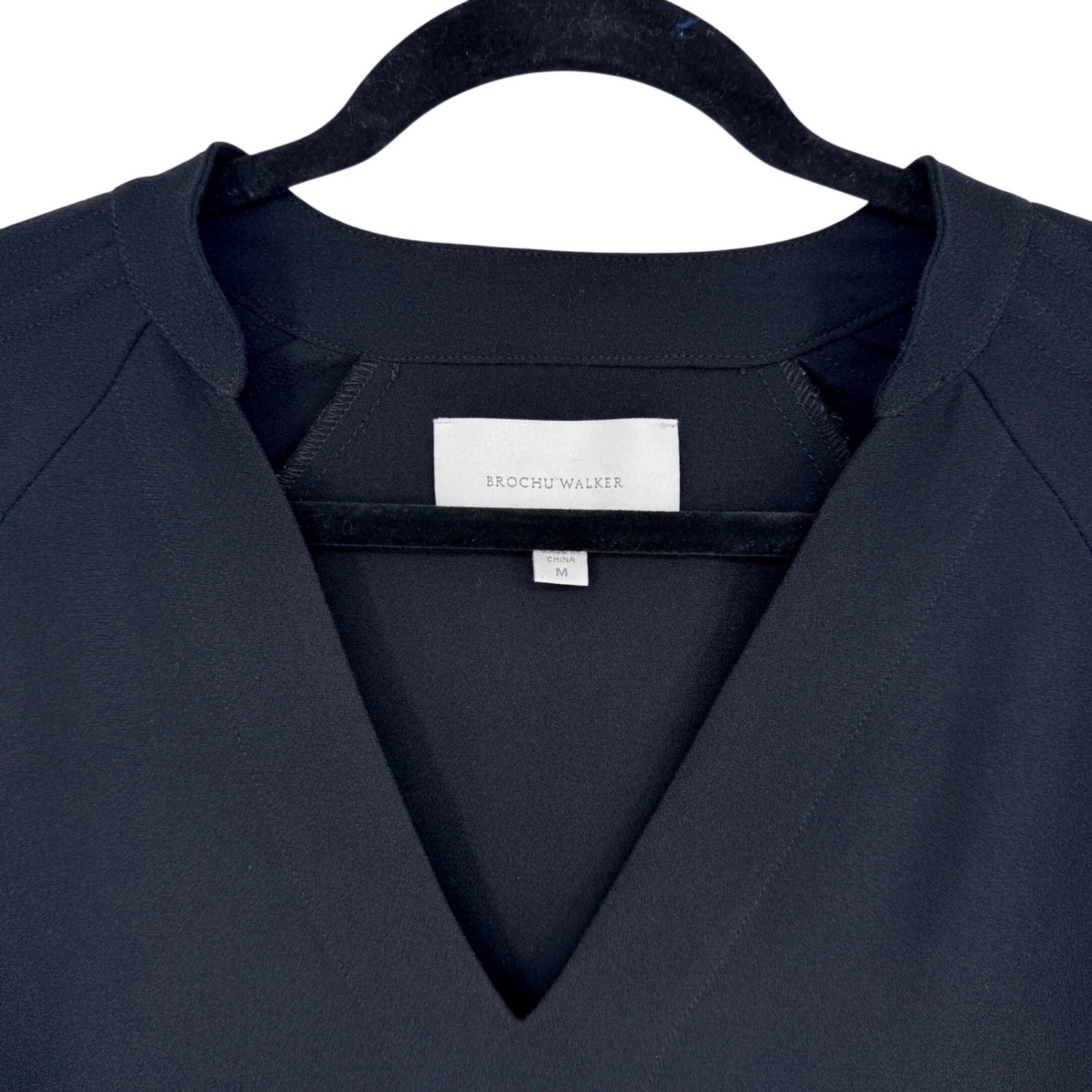 Brochu Walker Black Shift Dress Sz M Pleated Sleeves Quiet Luxury Minimalist