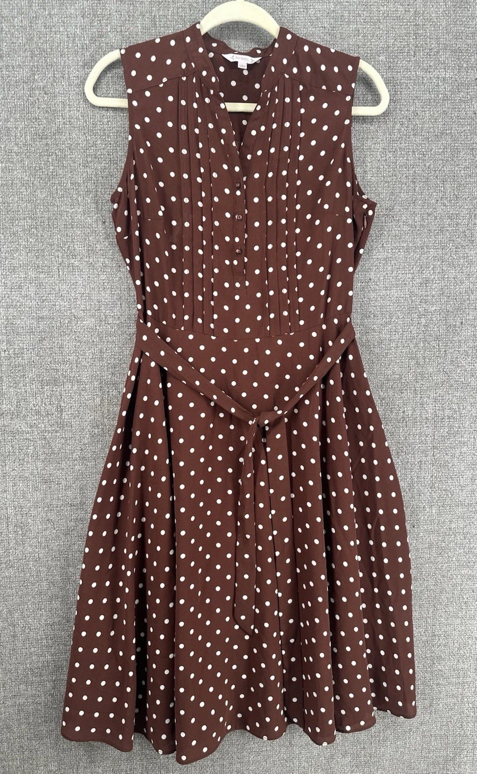 Nanette Lepore Brown/White Polka Dot V-Neck Sleeveless A-Line Midi Dress 6