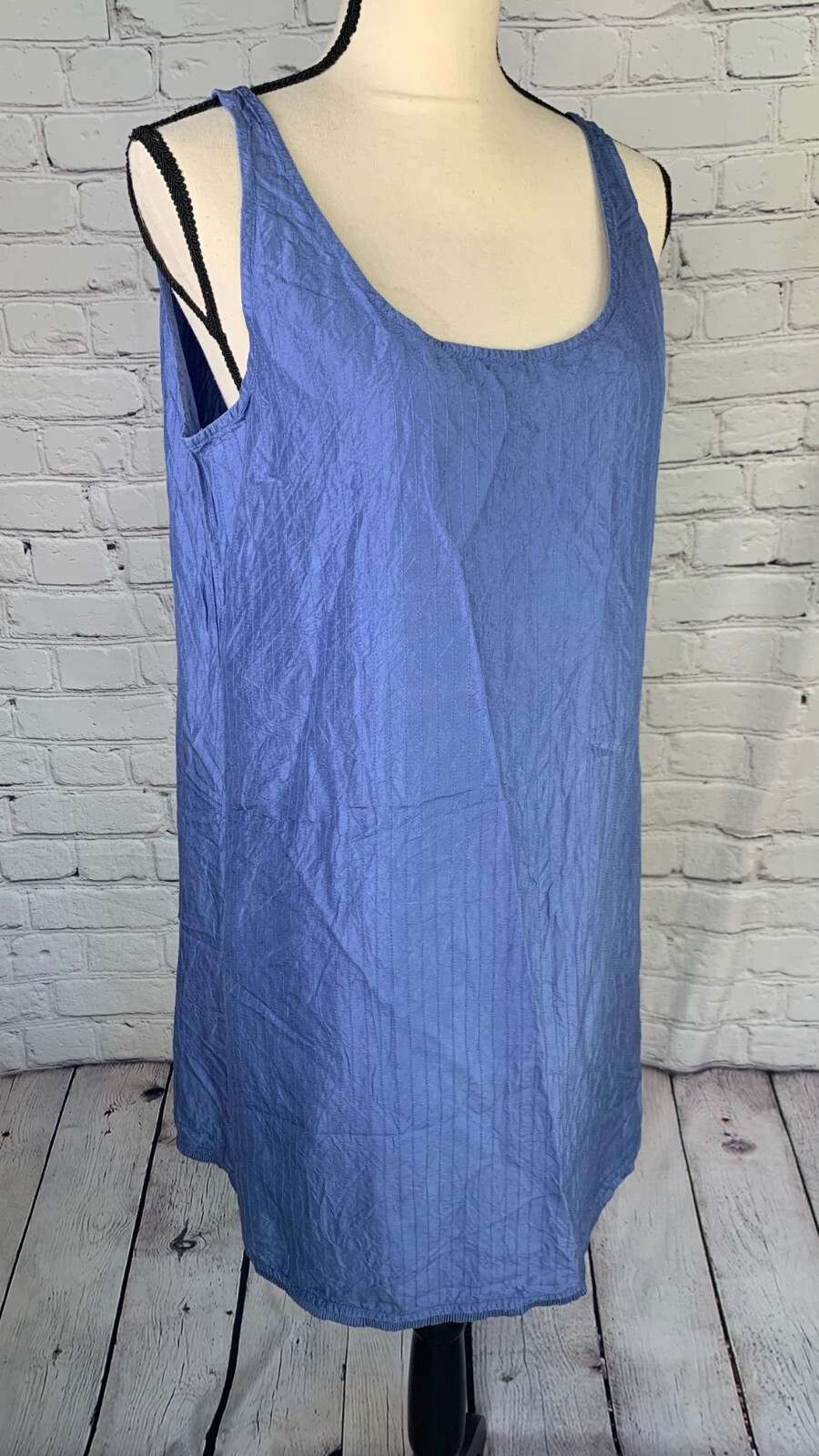 Eileen Fisher Washed 100% Silk Taffeta Dress Sleeveless Tie Pleats Trimmed Hem M