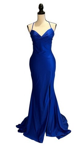 La Femme Sapphire Blue Strappy Back Gown Size 6 $328
