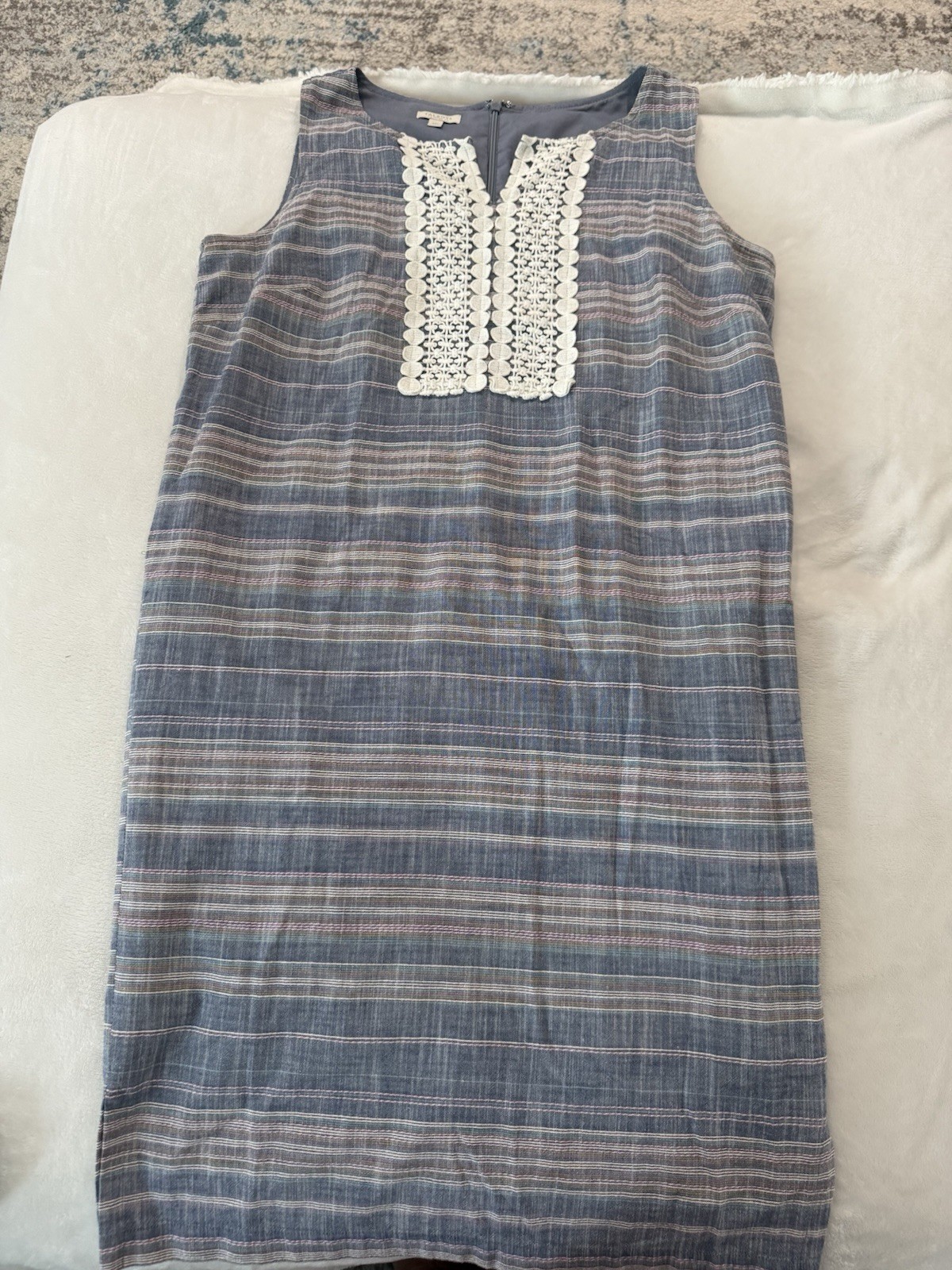 Talbots Shift Dress Size 12 Petite Crochet Front Stripes Lined E15