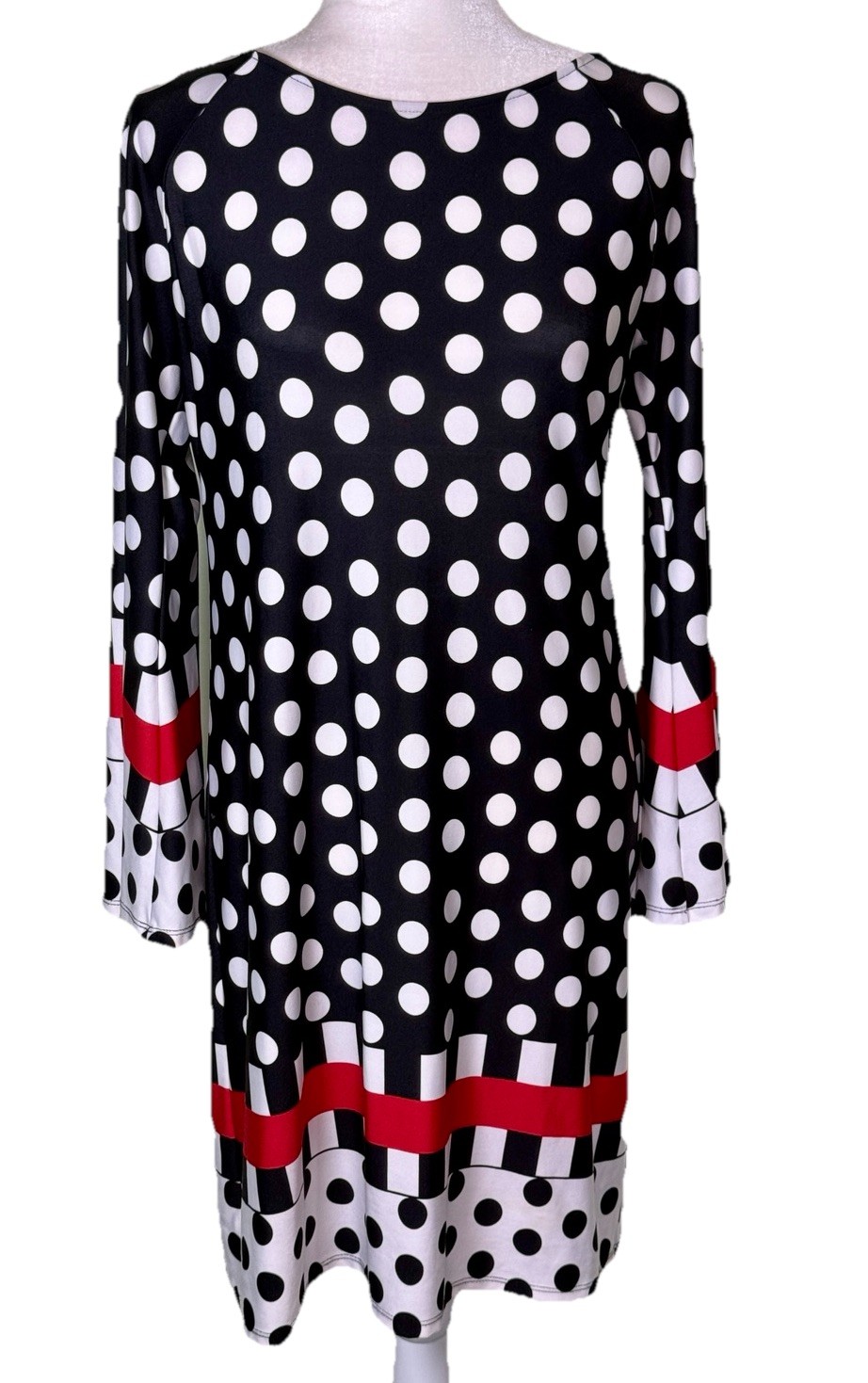 Women’s Mod Retro Polka Dot Graphic Print Shift Dress Colorblock Artsy Bold Sz M