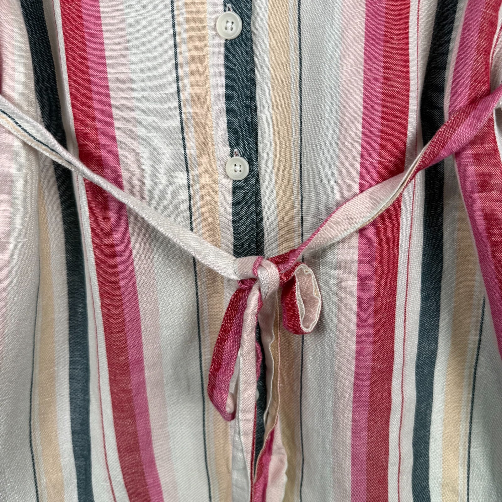 Thread & Supply M Striped Belted Short Shirt Dress Rayon Linen Cap Sleeves Beach