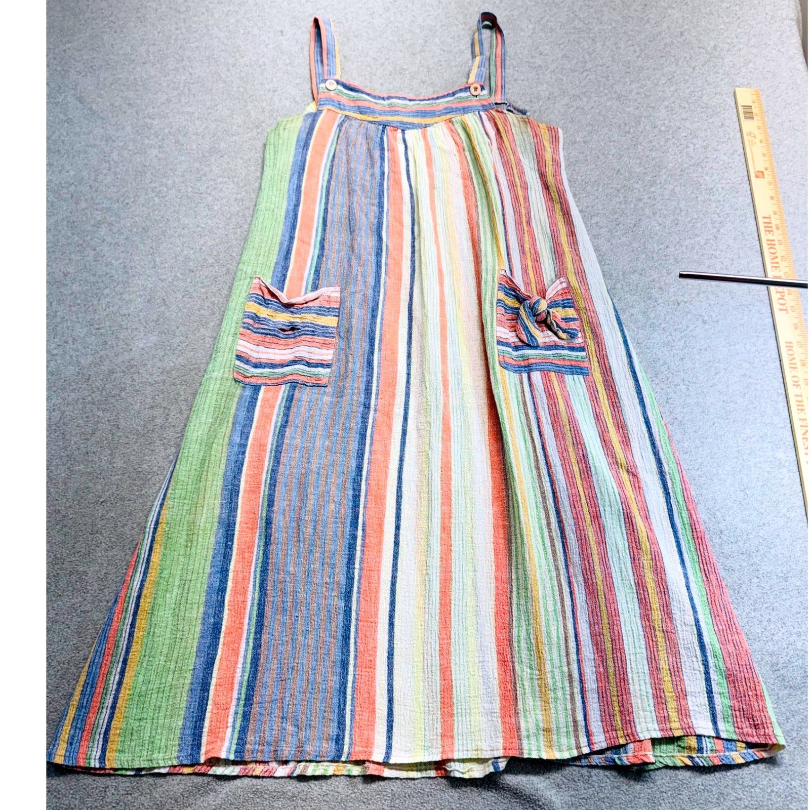 Womens Boho Striped Sleeveless Gauze Sundress A-Line Pocket L Cottagecore Hippie