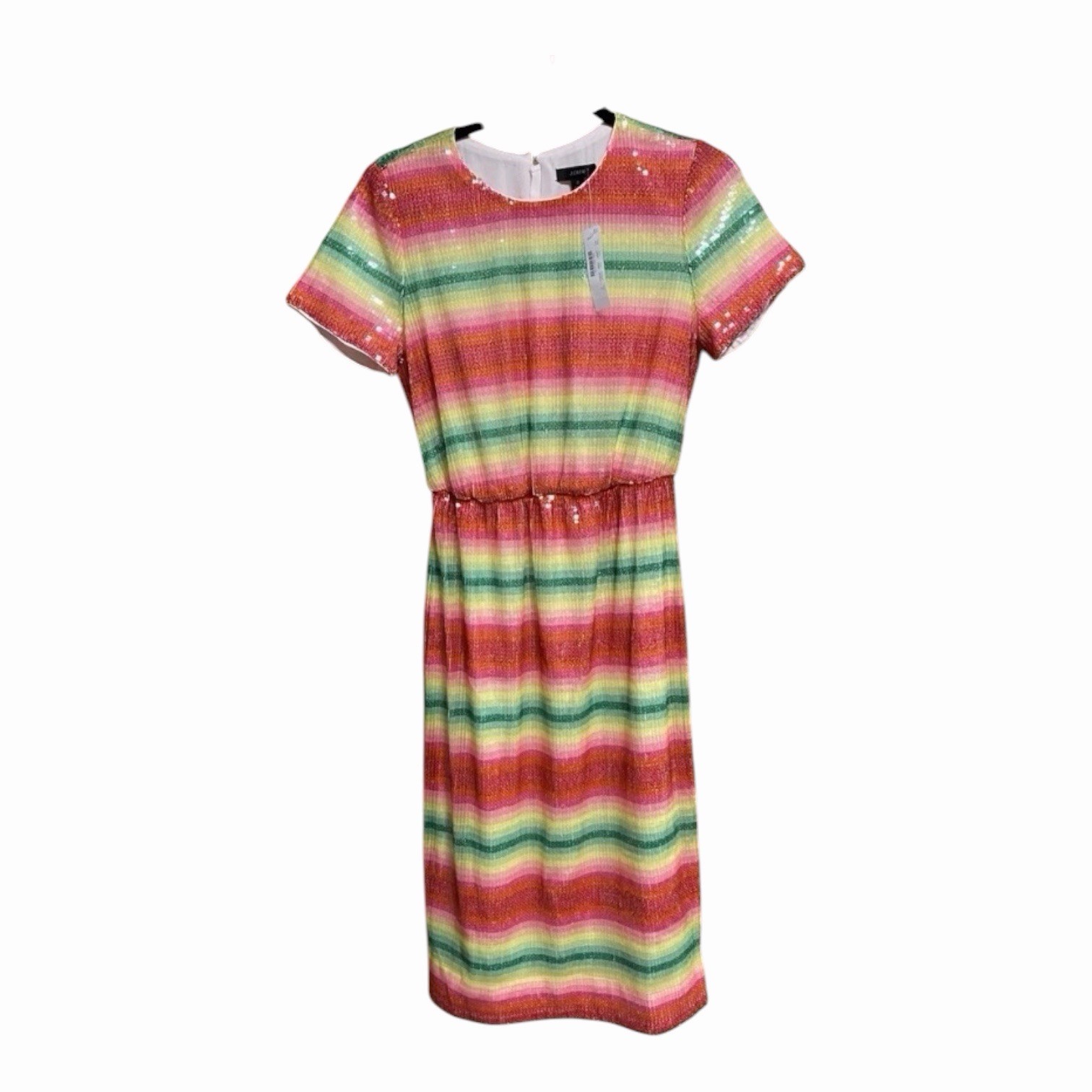 J.Crew Women’s Size 2 Sequin Stripe Midi Dress Watermelon Pink Green Lined NWT