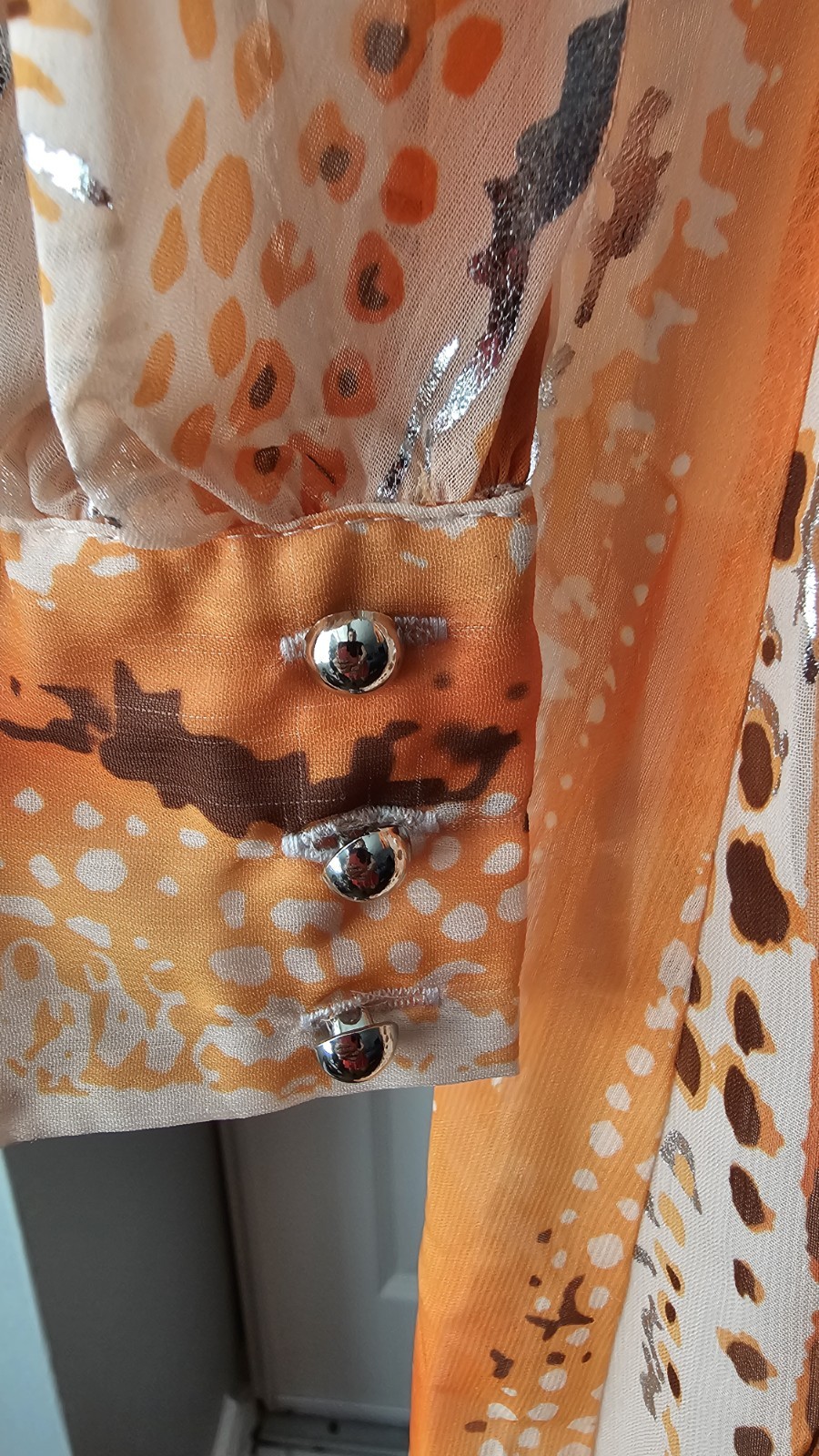 Faeriesty Orange Multicolor Graphic Print Plunging Neck Long Sleeve Belted Dress
