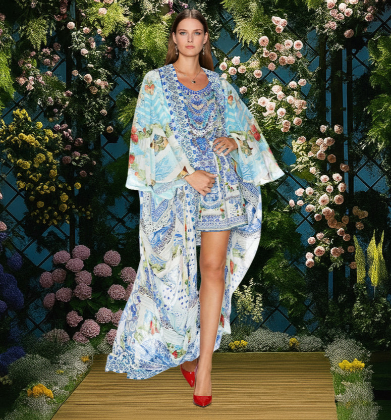 new $899 CAMILLA A NIGHT TO REMEMBER LONG CAPE JACKET KAFTAN SILK CRYSTALS
