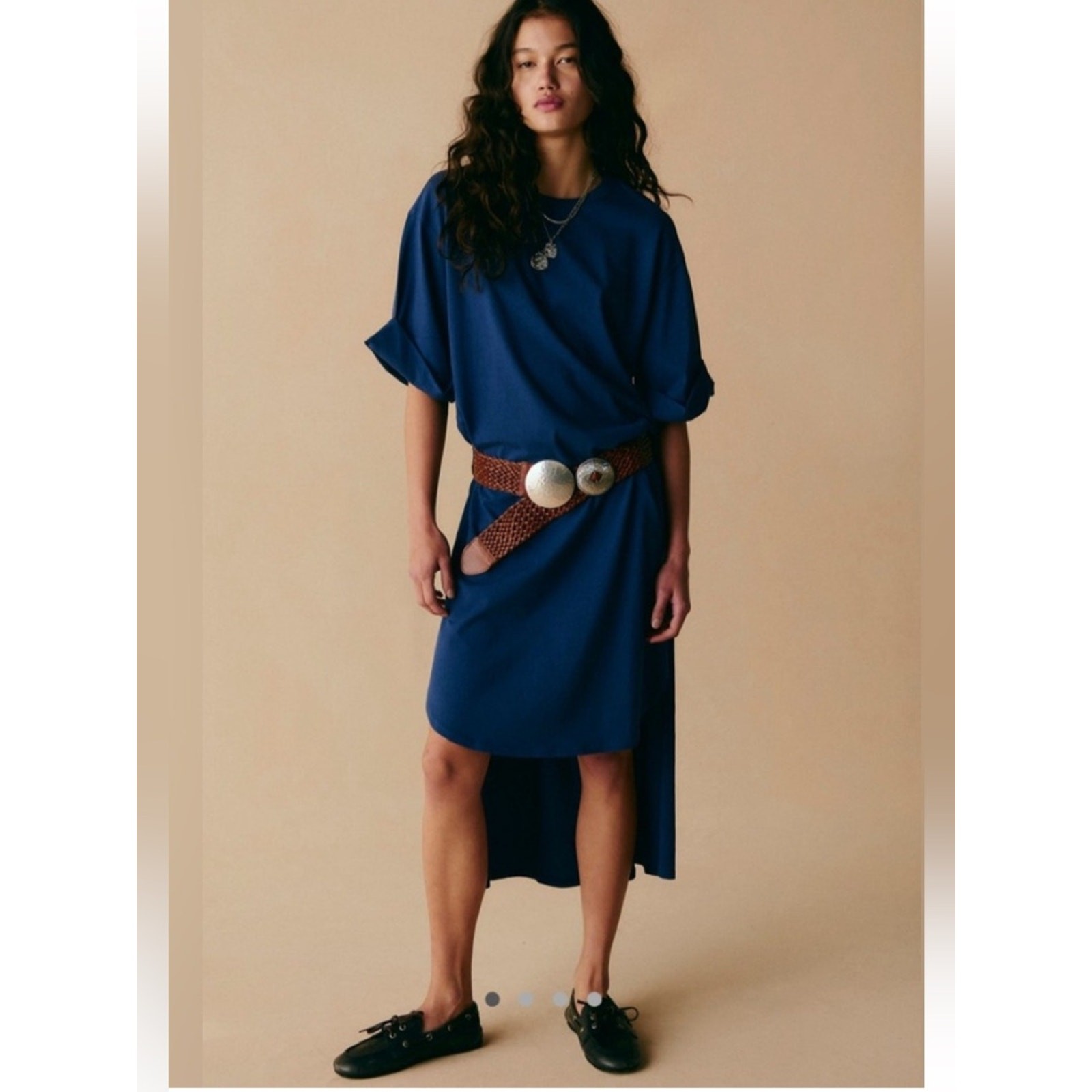 Free People Free-est Chrissa Blue Hi Lo T-shirt Midi Dress Cuffed Sleeve XS
