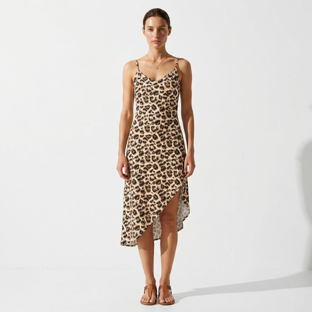 Leopard Print Side Slit Midi Dress