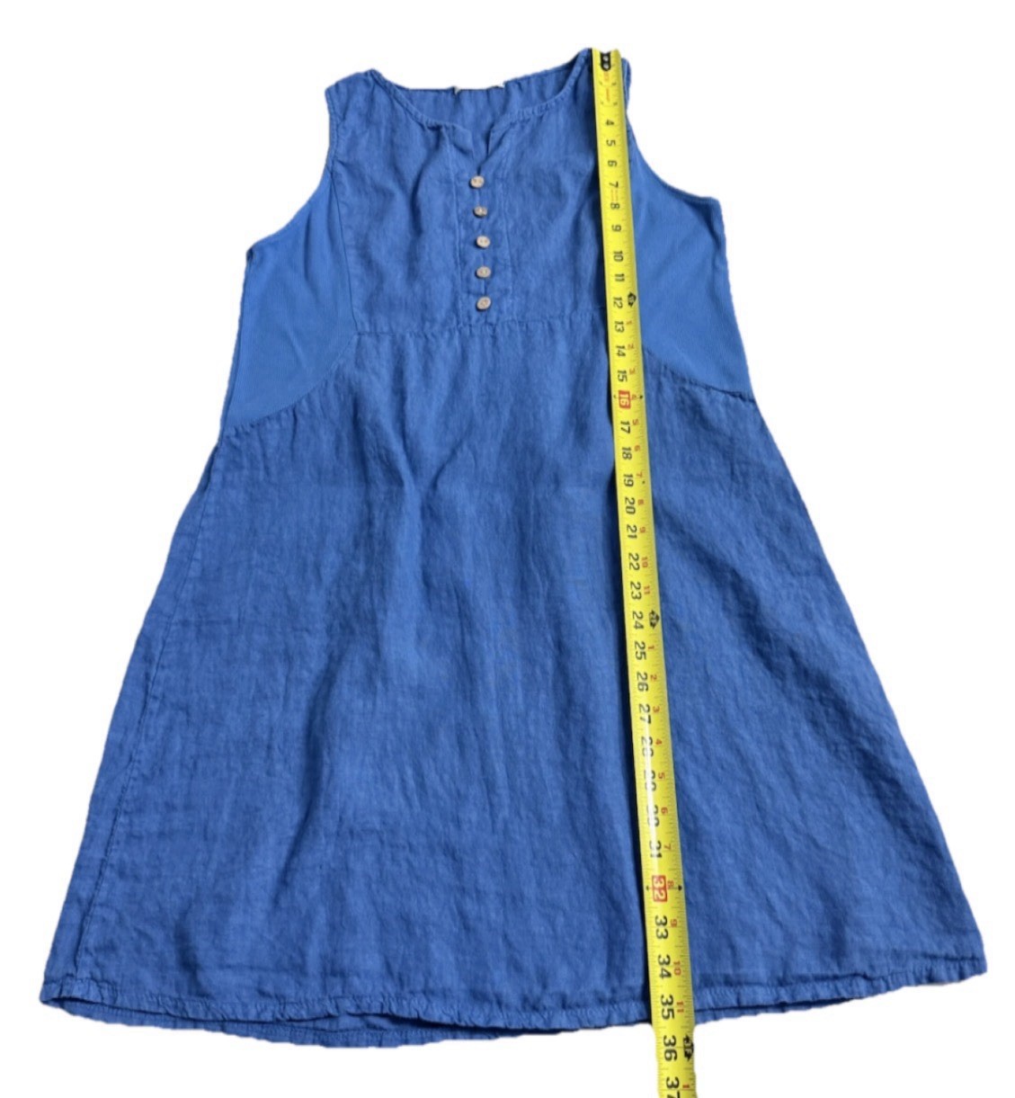 Terzo Millennio Italian Linen Shift Dress L Blue Sleeveless Made in Italy