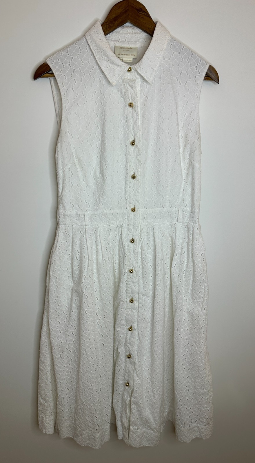 Kate Spade New York White Cotton Eyelet Sleeveless Button Front Dress *Altered