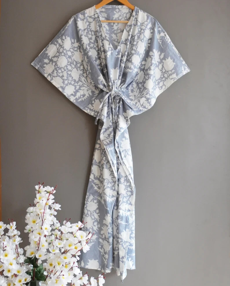 Indian Vintage 100% Cotton Long Beach Maxi Kaftan Dress One Size Caftan Kimono