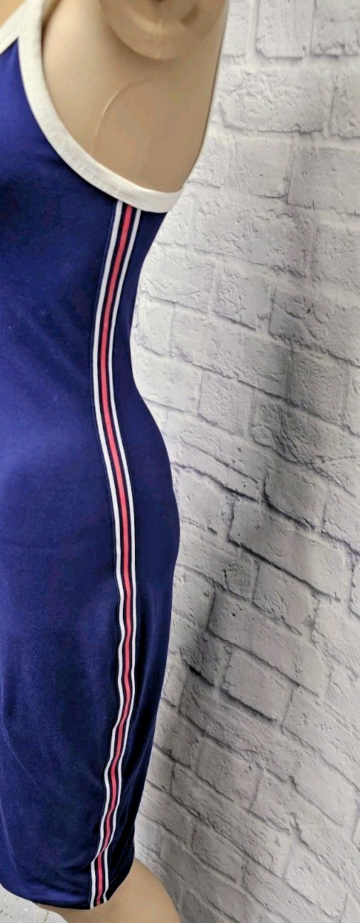 EXPRESS XS NAVY BLUE PINK WHITE SIDE RIBBON STRIPE VARSITY BODYCON TANK DRESS