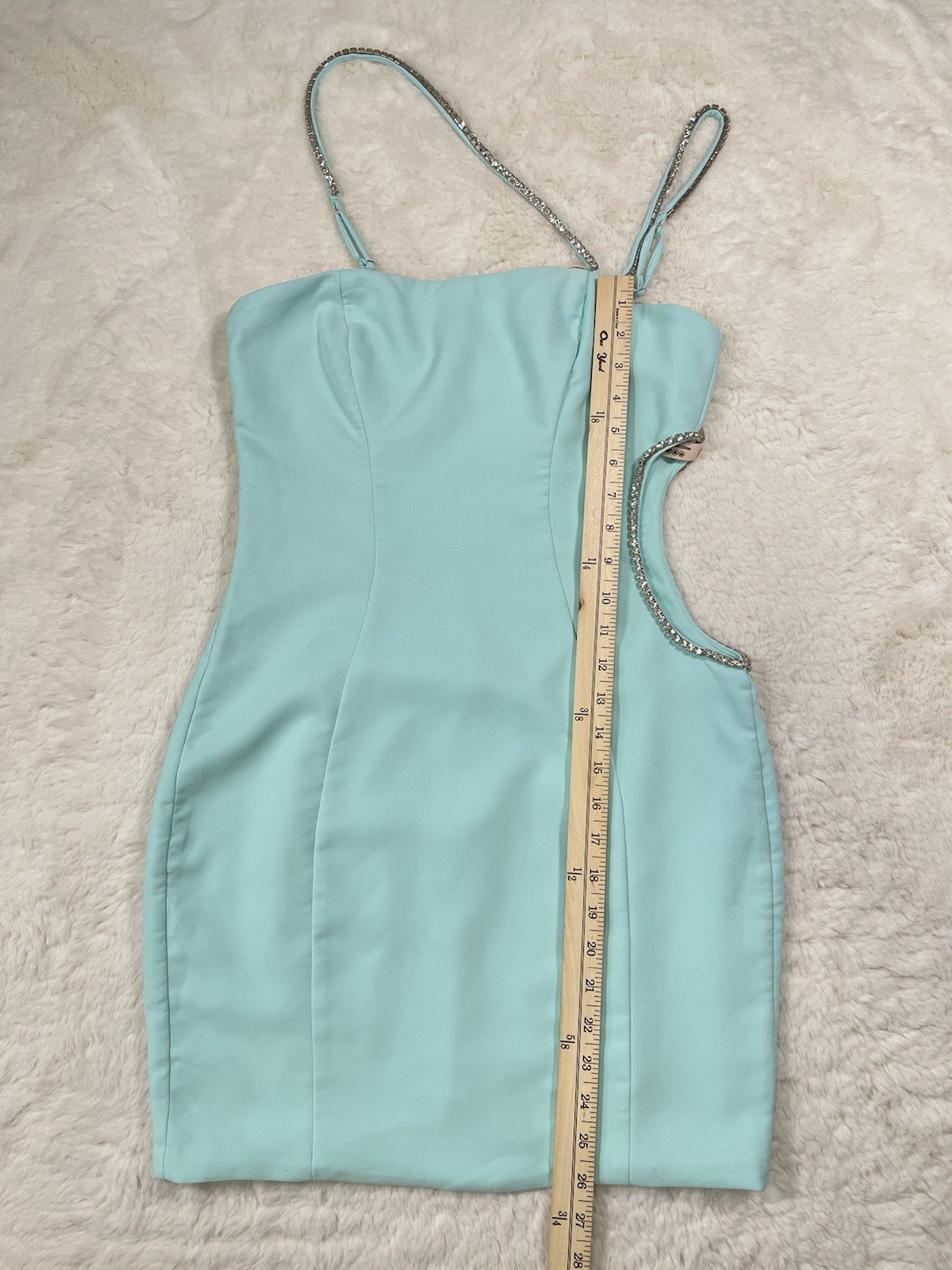 Oh Polly Light Blue Cut Out Beaded Strap Bodycon Mini Dress, Size 8