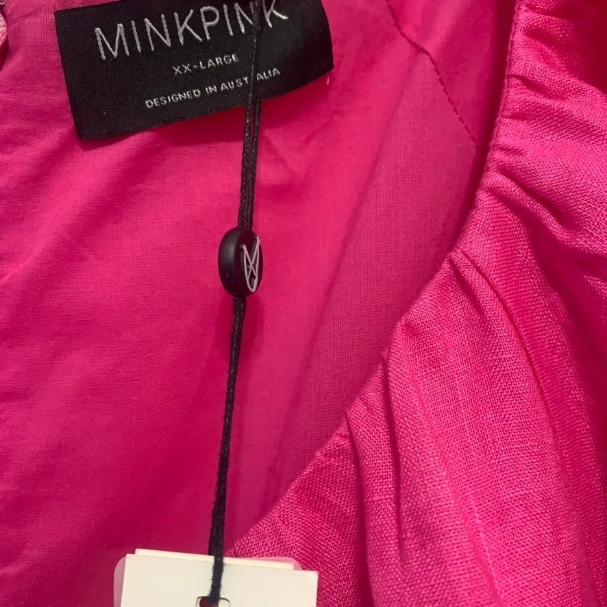 MINKPINK Selena Puff Sleeve Mini Dress NWT Hot Pink 100% Linen Size XXL