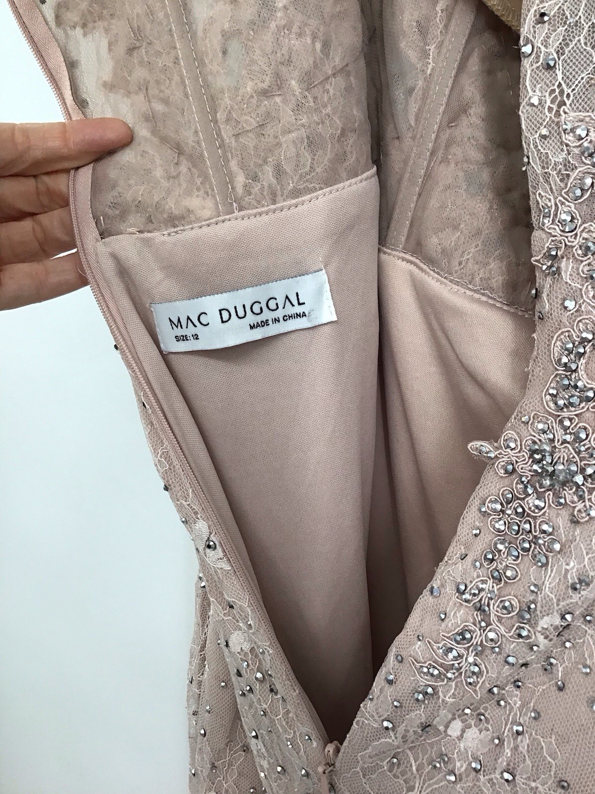 MAC DUGGAL NWT Feathered Lace Crystal Detailed Formal Wedding Gown Lilac Size 12