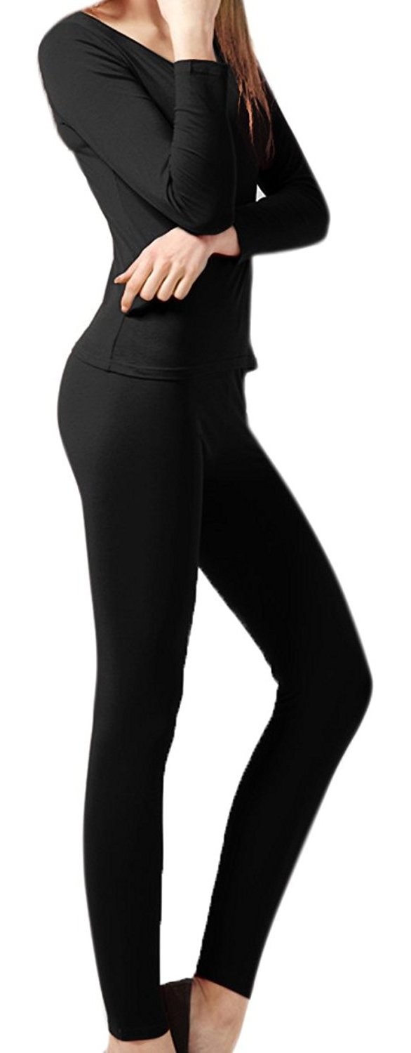 Womens Microfleece Thermal 2 Piece Set Black Small Ultimate Warmth Comfort Fit